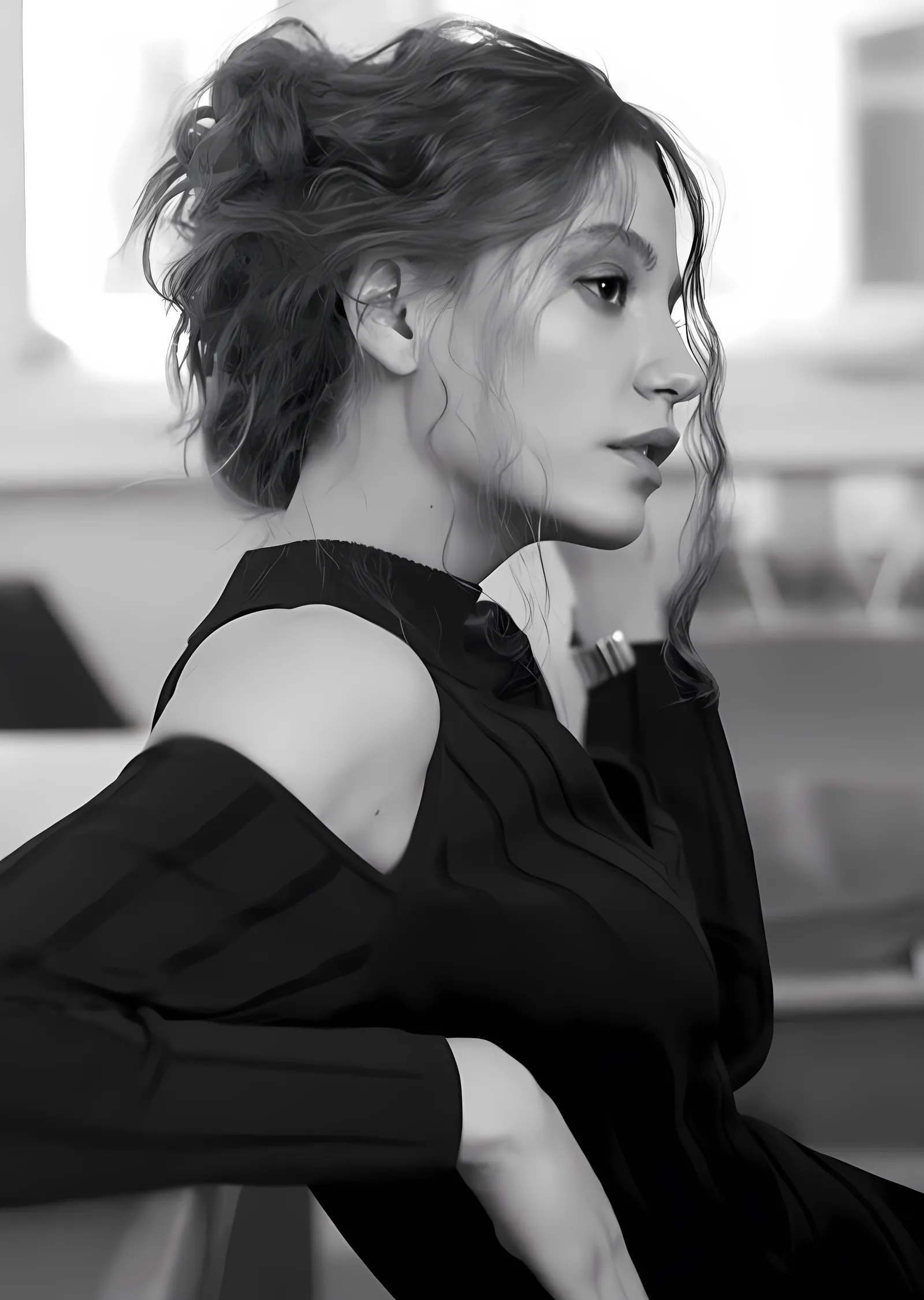 Serenay Sarıkaya - Gri Tonlarda Portre metal tablo