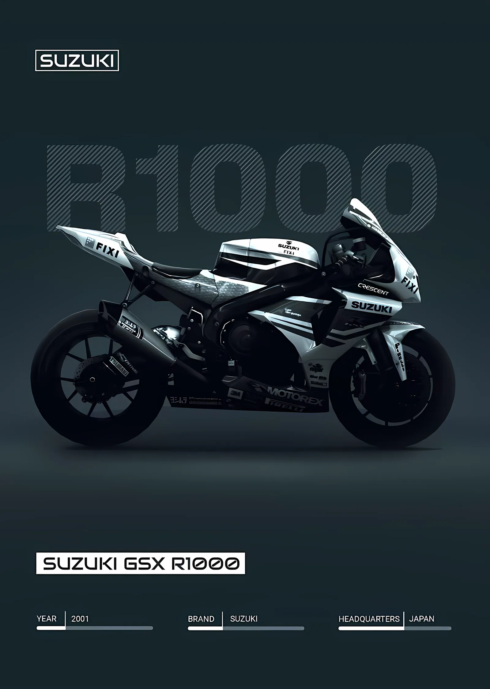 Suzuki GSX-R1000 2001 - Koyu Zemin metal tablo