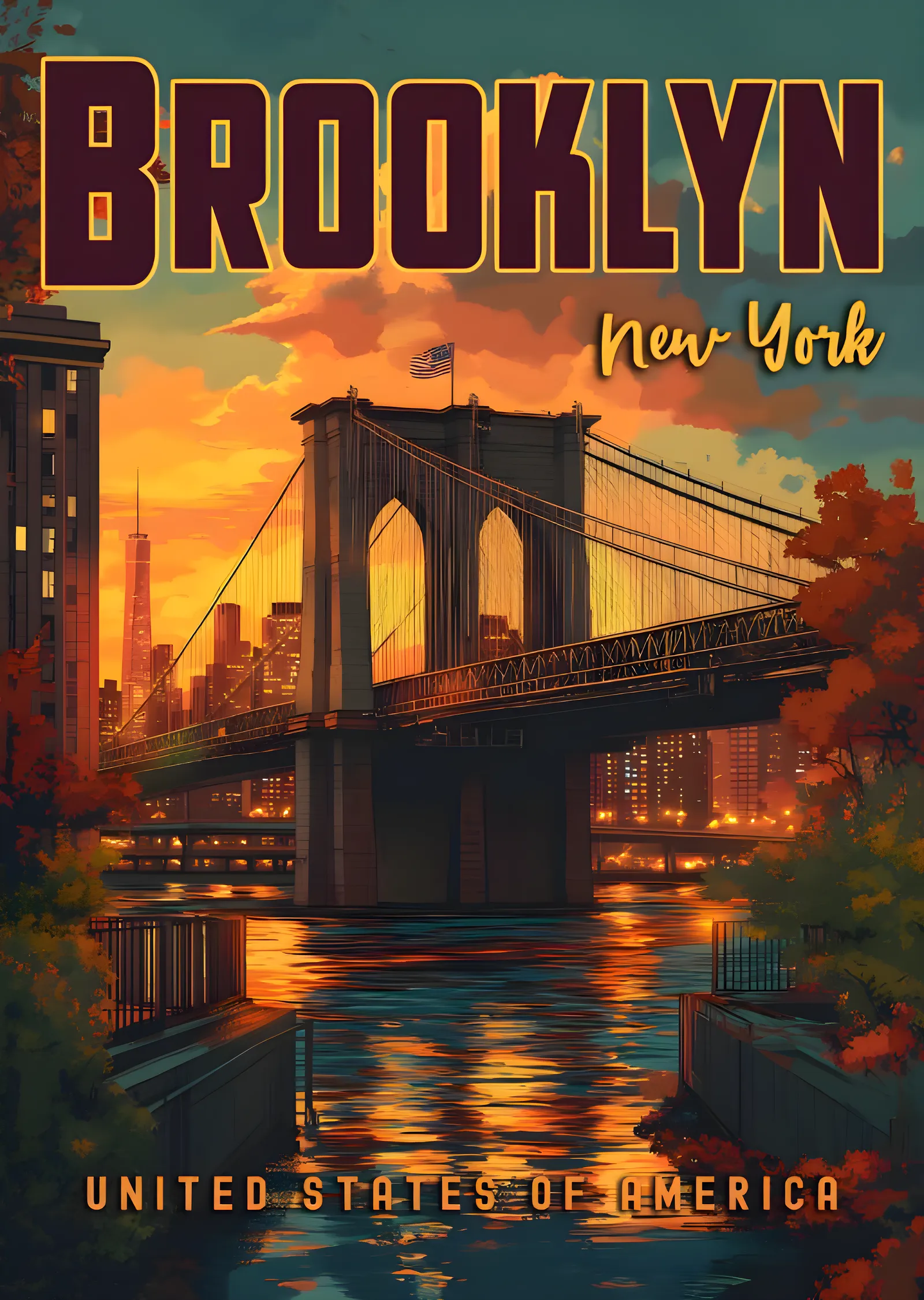 Brooklyn Köprüsü: Gün Batımı metal tablo