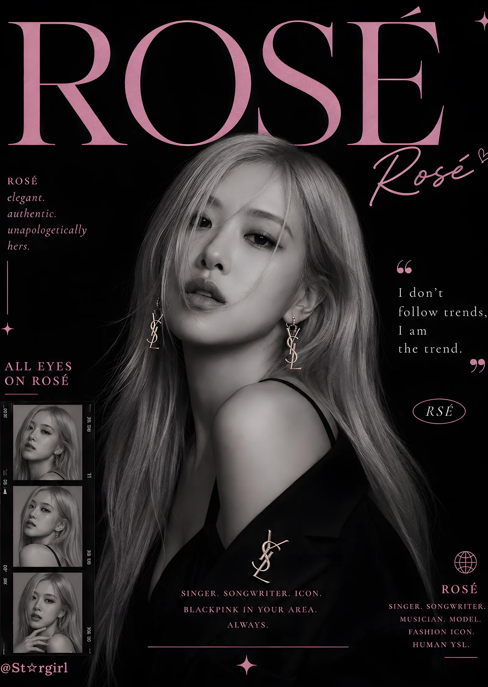 Rosé - Pembe Başlıklı Dergi Kapağı metal tablo