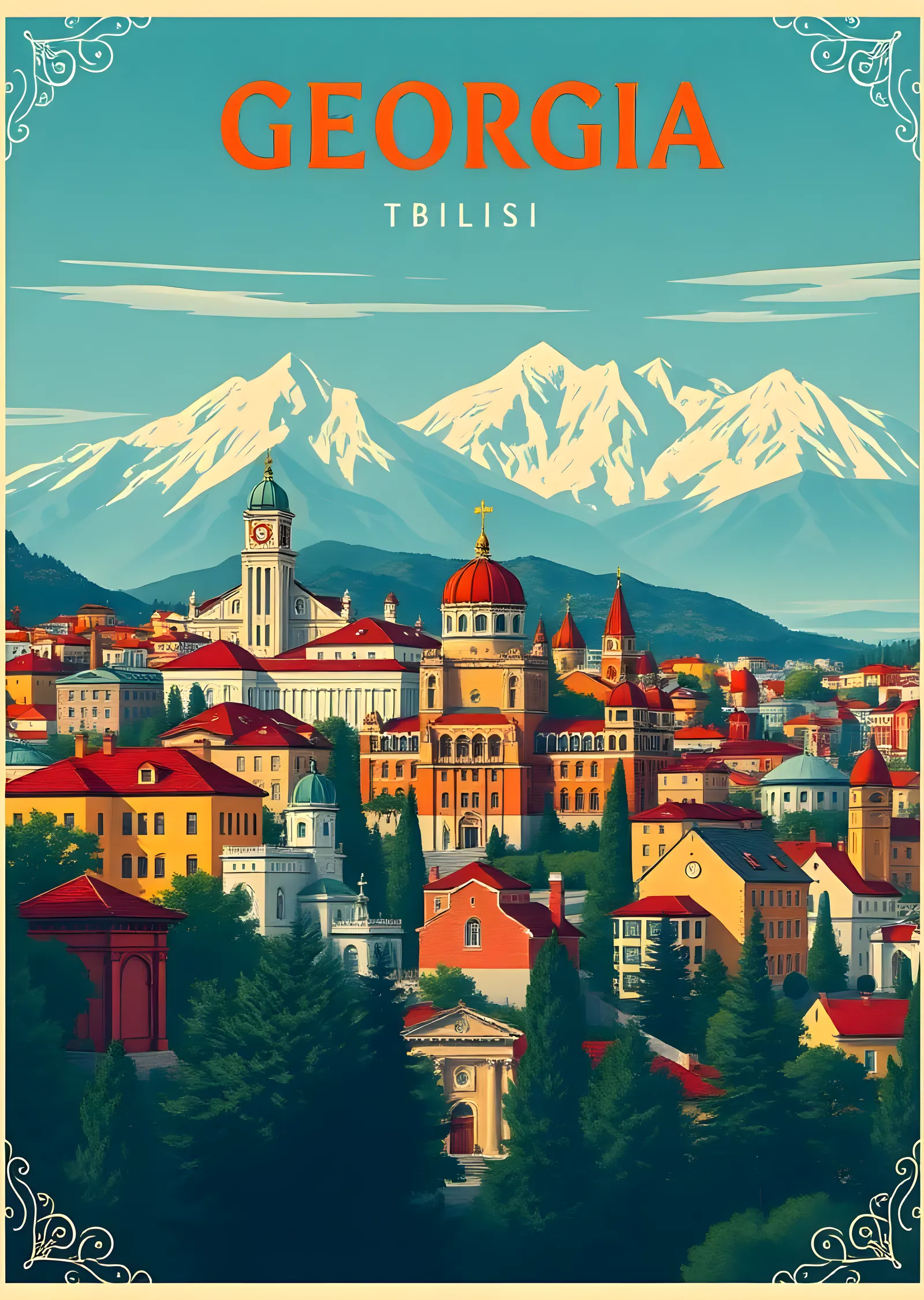 Tiflis, Gürcistan: Dağ Manzarası metal tablo