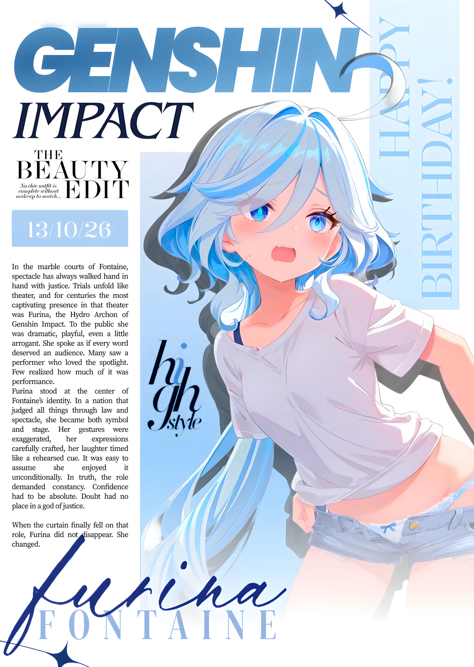 Genshin Impact: Furina Dergi Kapağı metal tablo