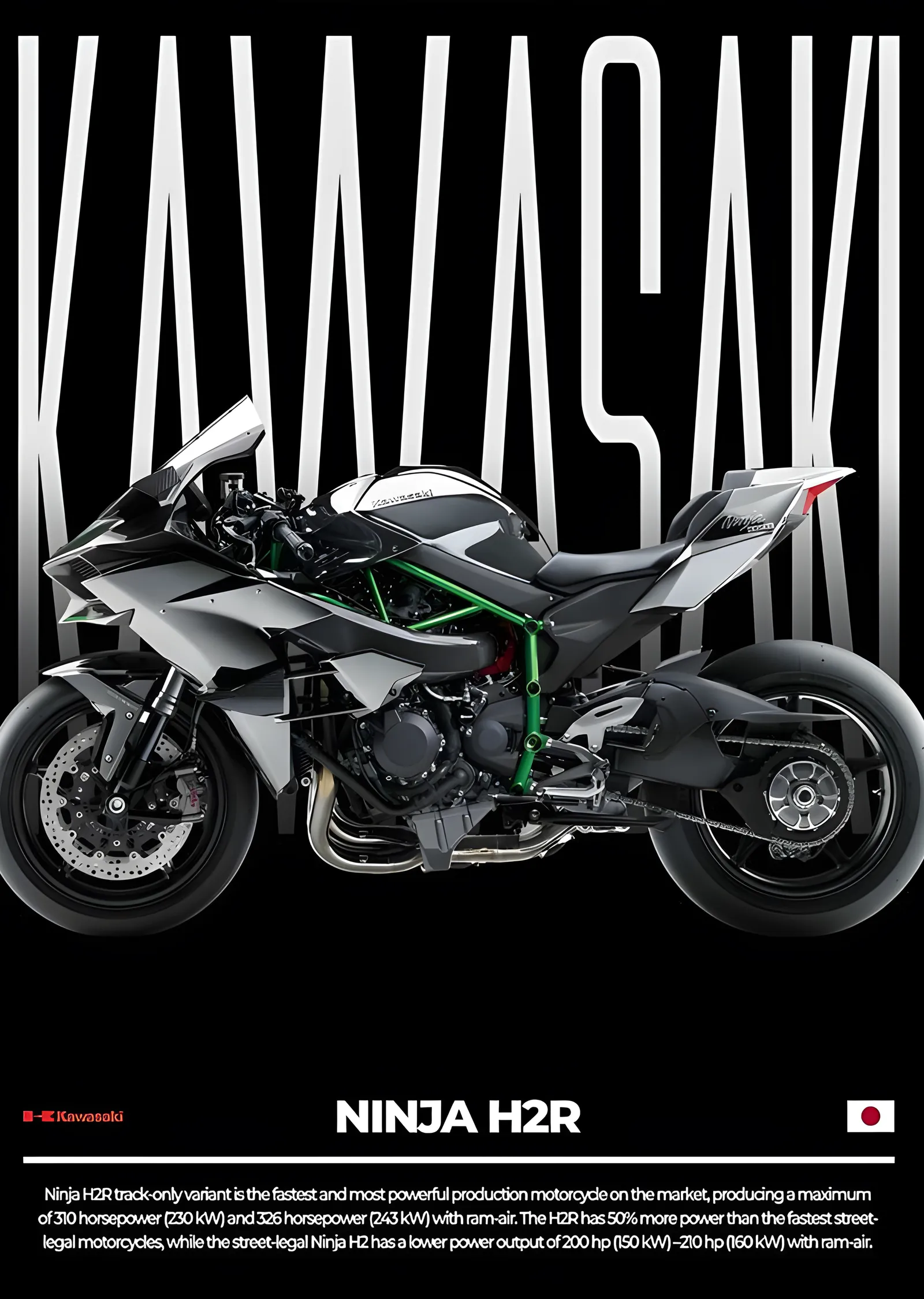 Kawasaki Ninja H2R - Gümüş Gövde metal tablo