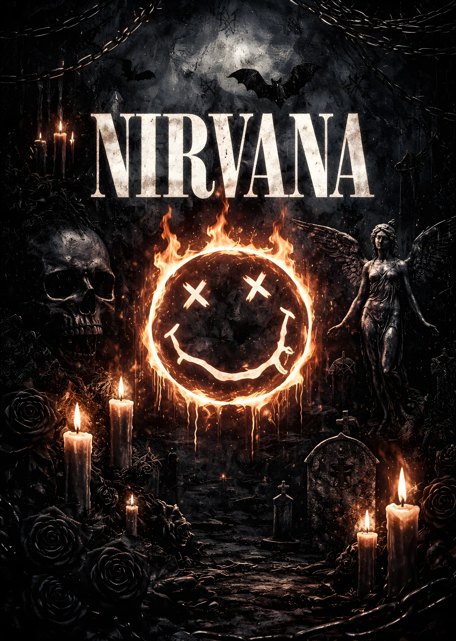 Nirvana: Karanlıkta Işıklı Gülen Yüz metal tablo