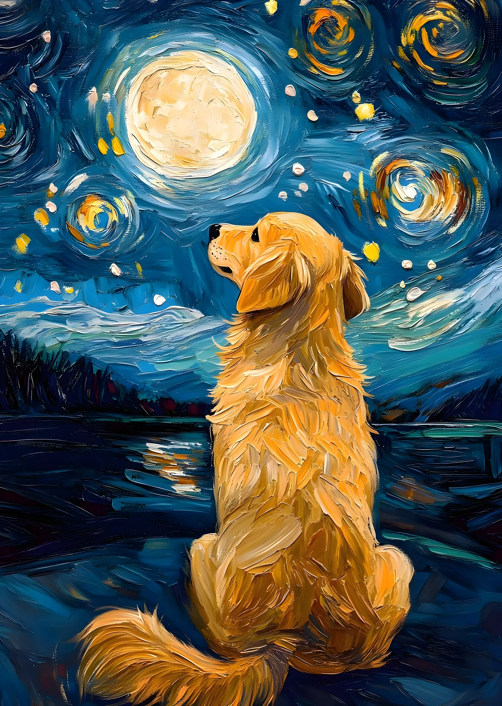 Van Gogh Esintili Golden Retriever metal tablo