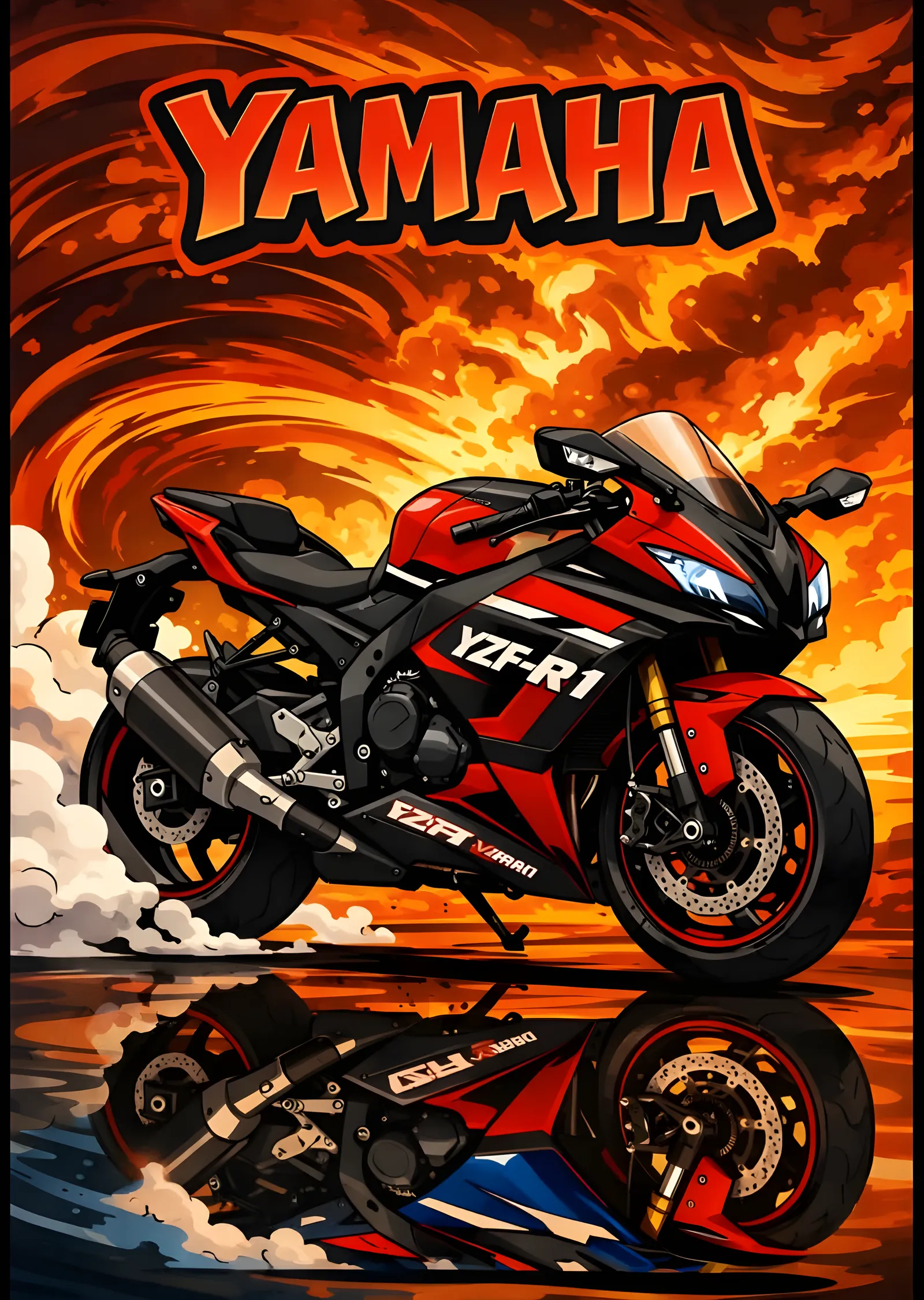 Yamaha YZF-R1 - Alev Zemin metal tablo