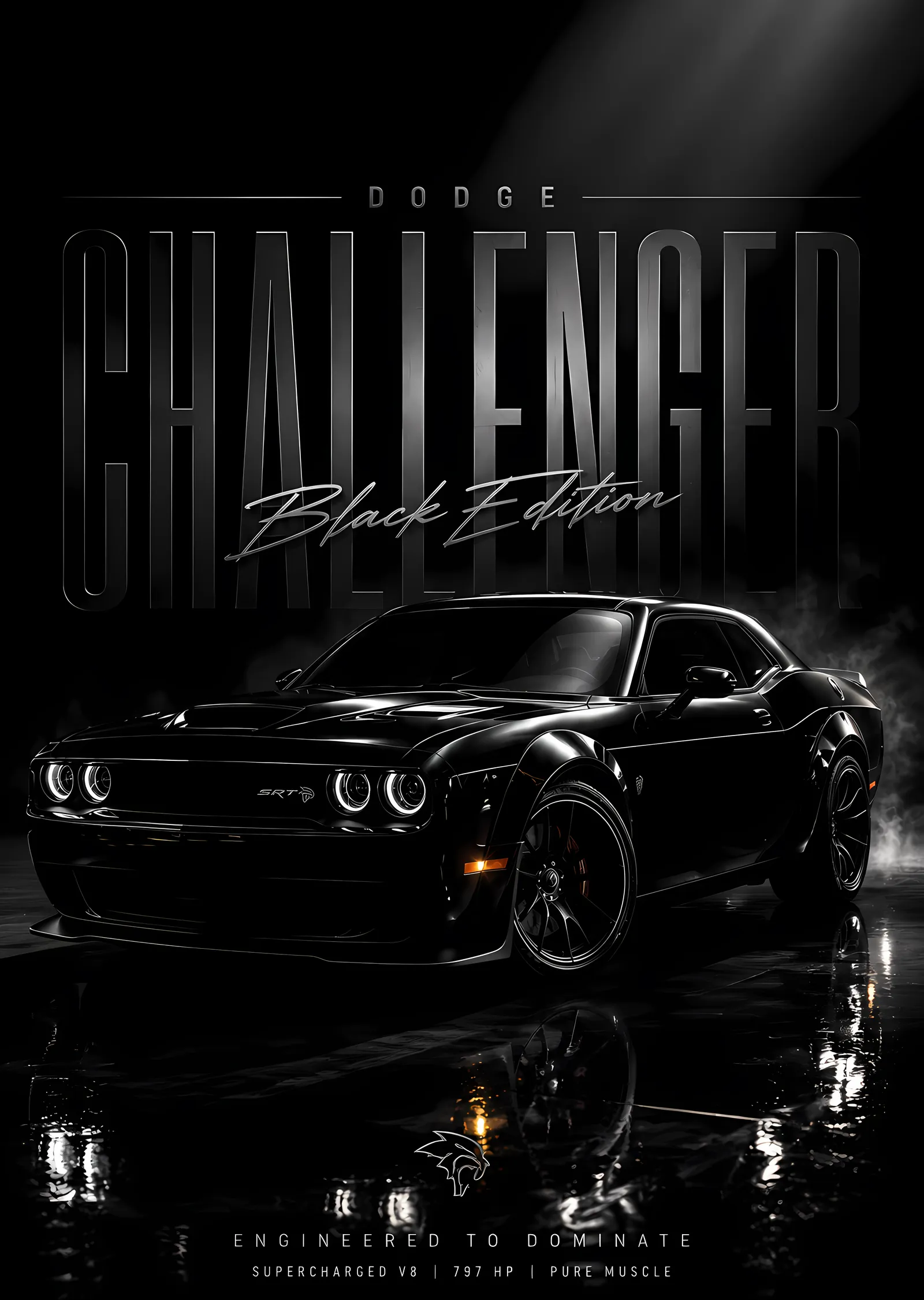 Dodge Challenger Black Edition metal tablo