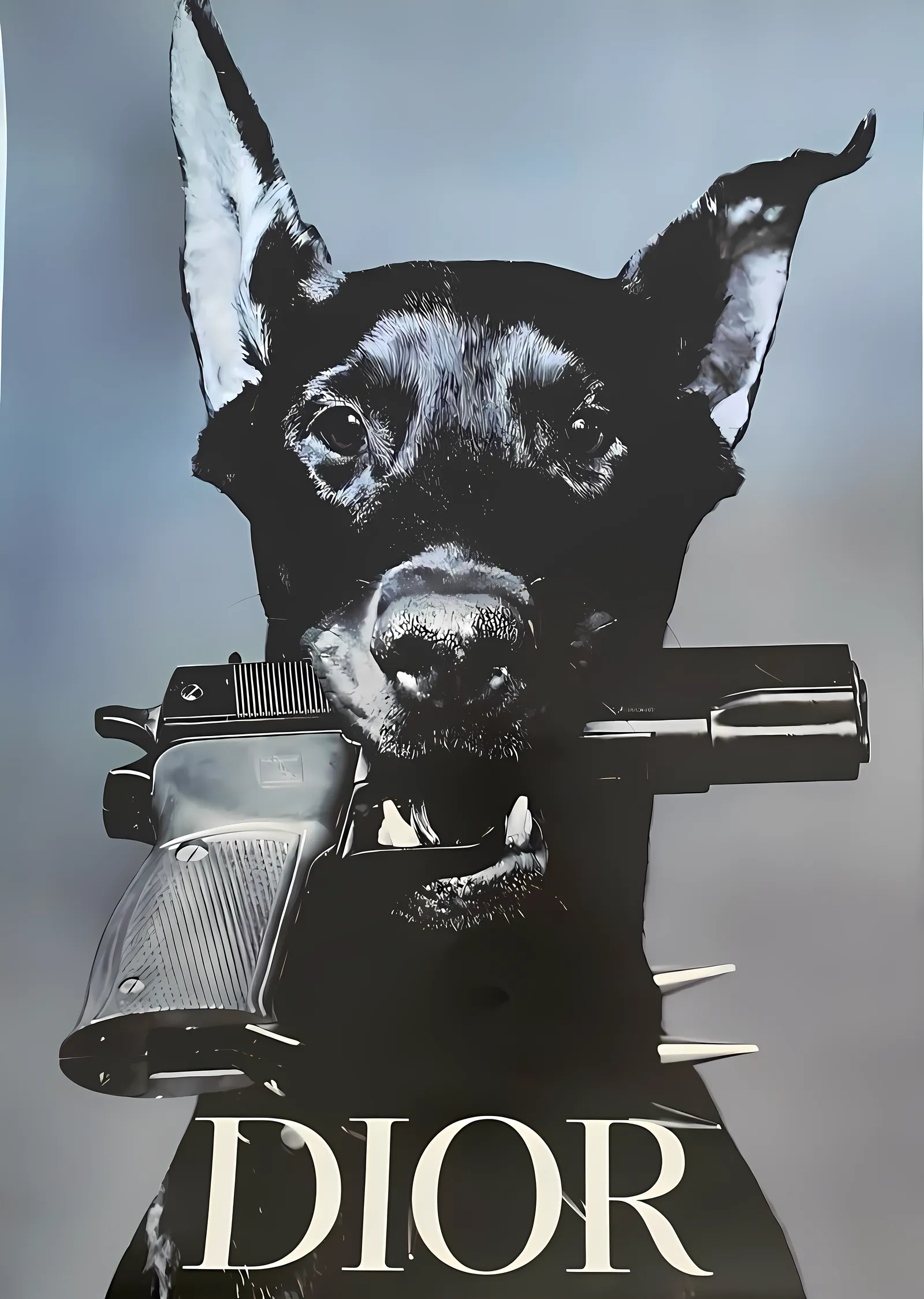 Dior: Köpek ve Tabanca metal tablo
