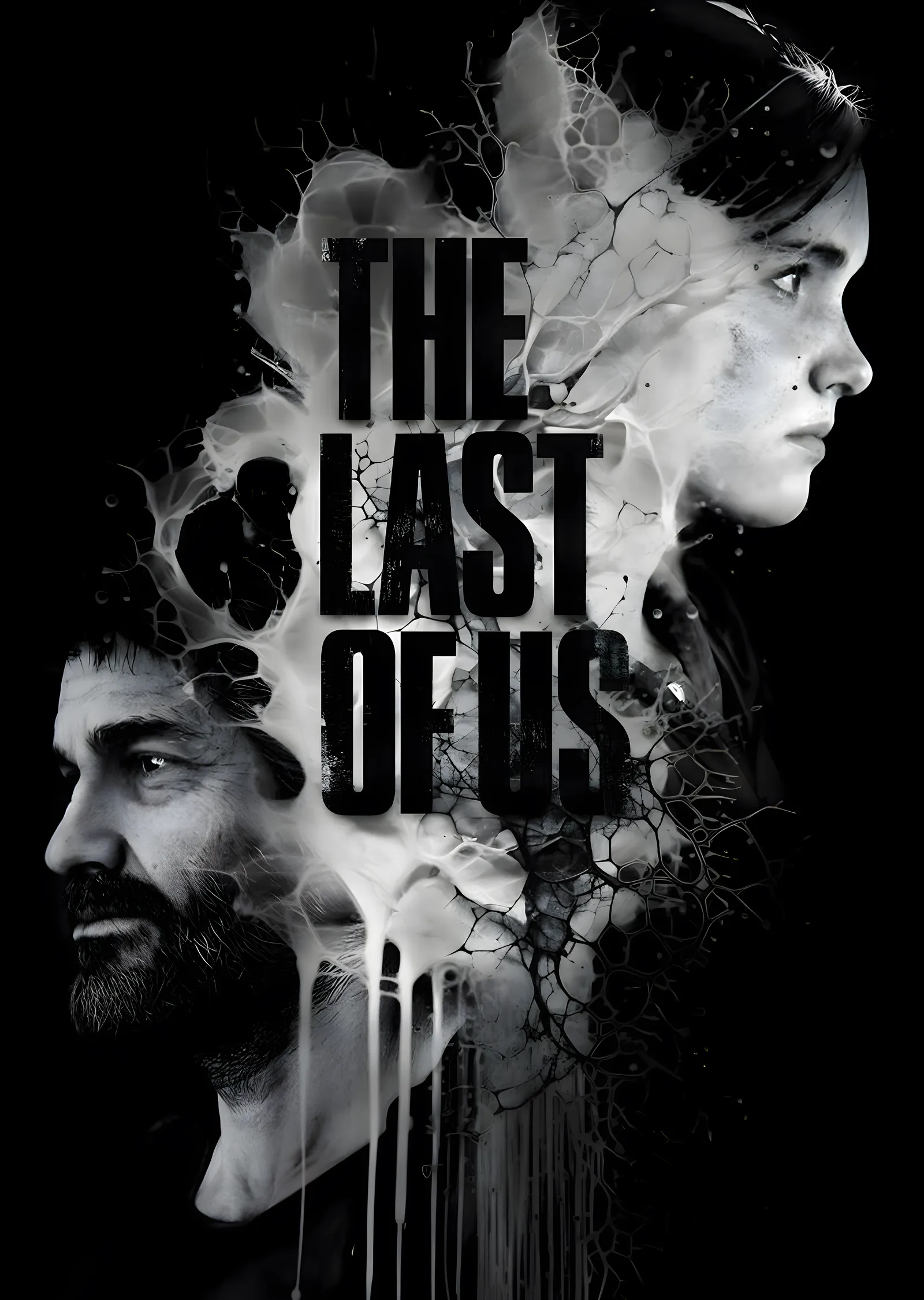 The Last of Us - Siyah Beyaz Yüzler ve Akışkan Desen metal tablo