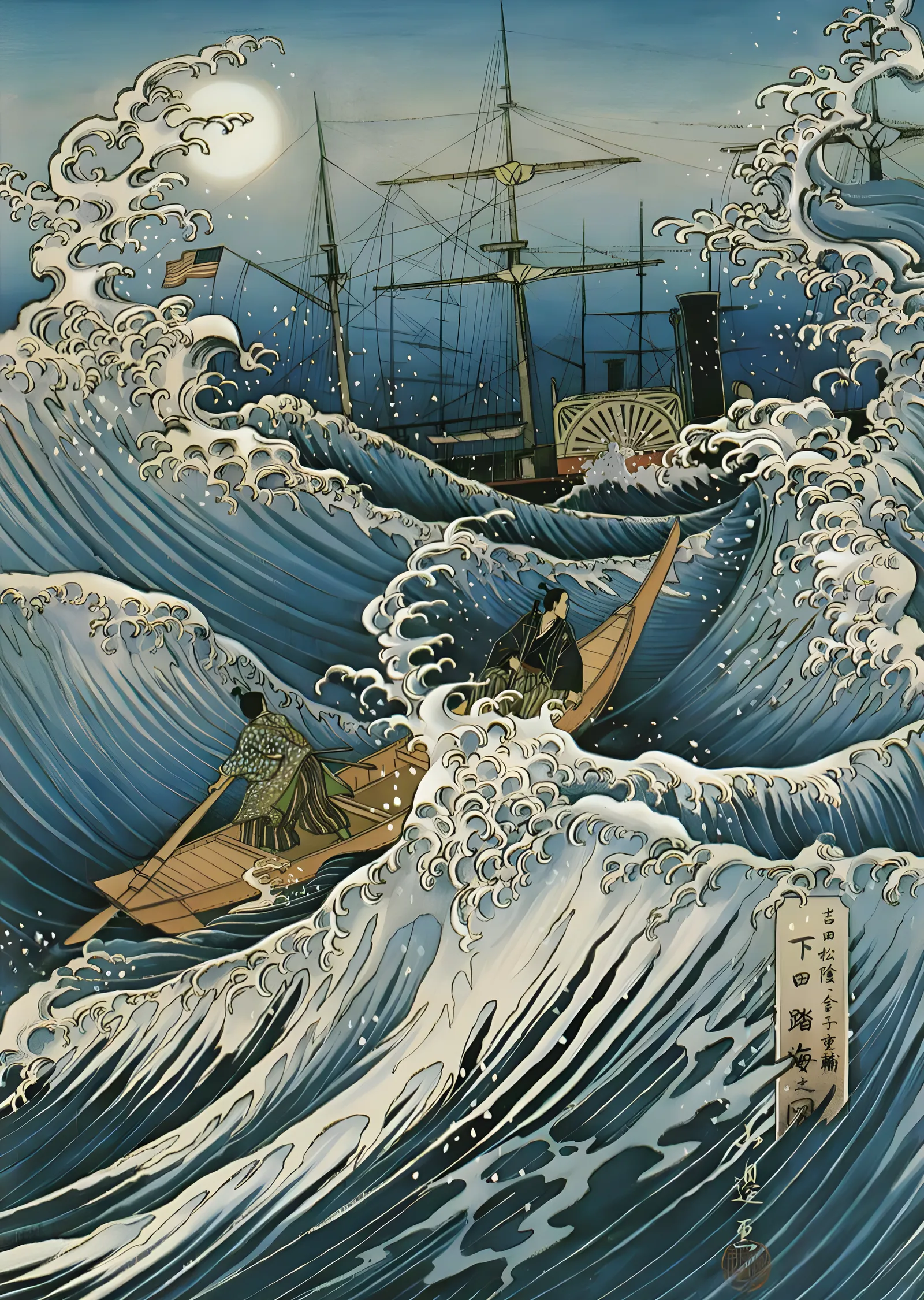 Ukiyo-e: Ay ve Yelkenliler metal tablo