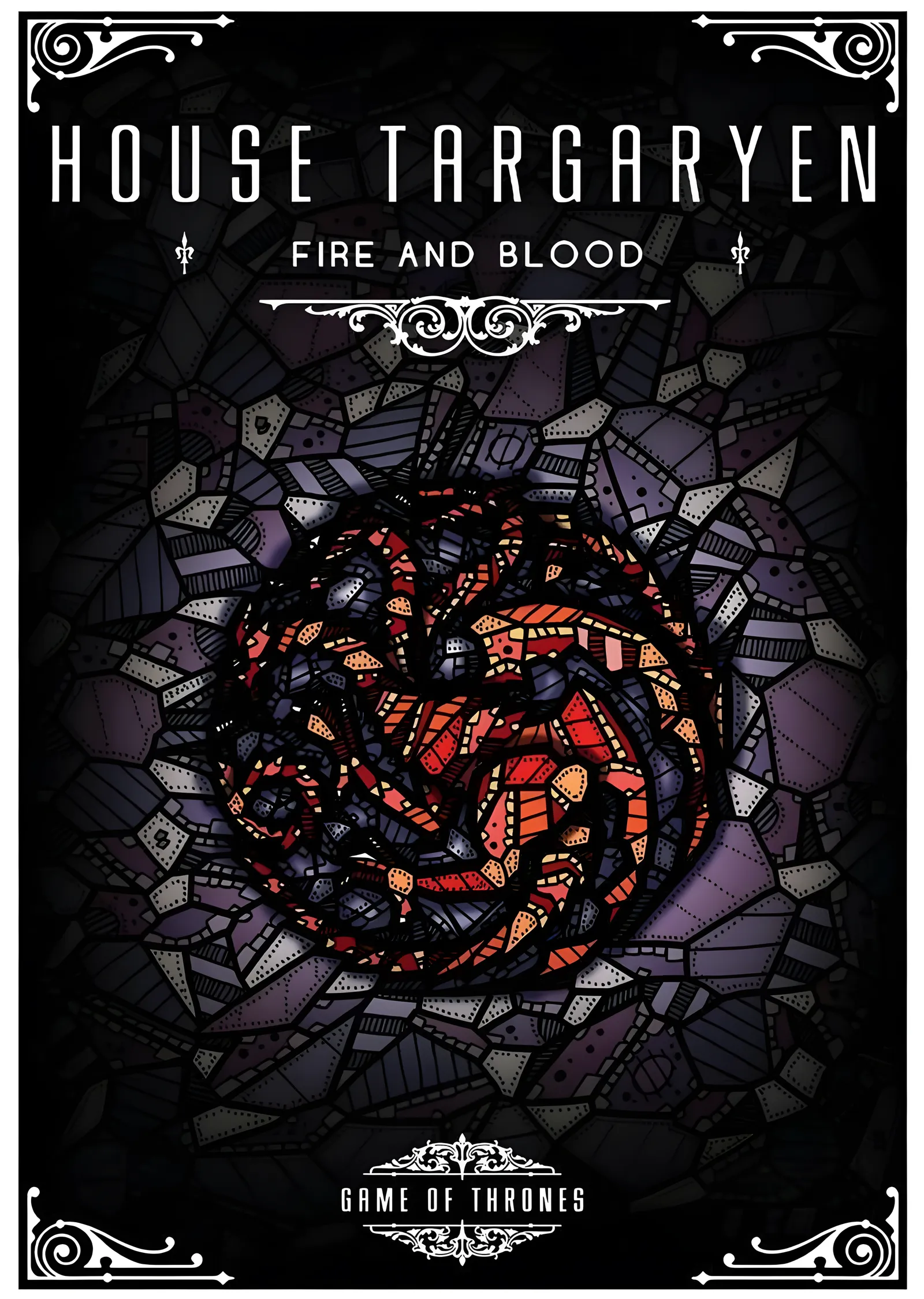 House Targaryen: Vitray Ejderha Panosu metal tablo
