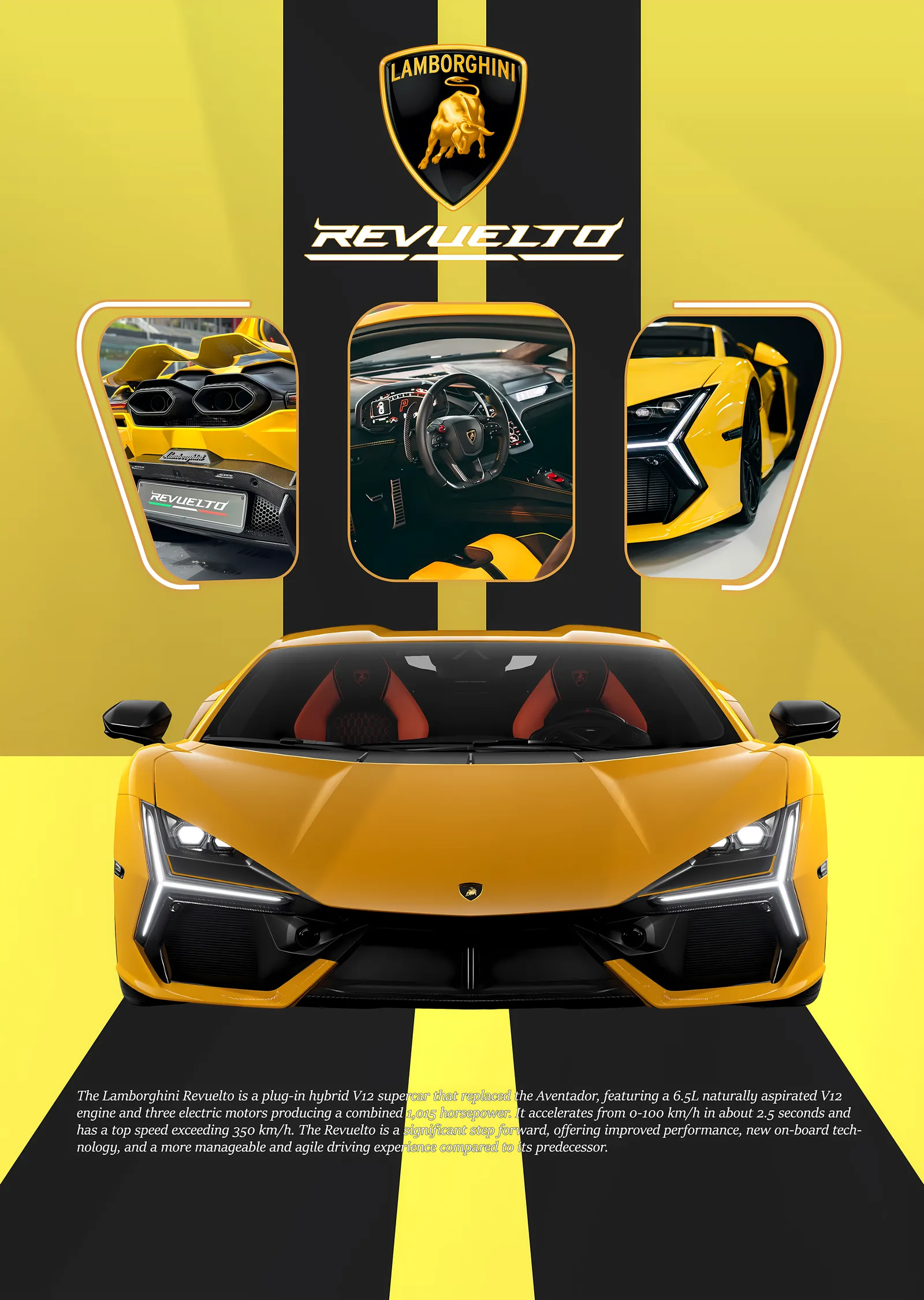 Lamborghini Revuelto Sarı Spor Araba metal tablo