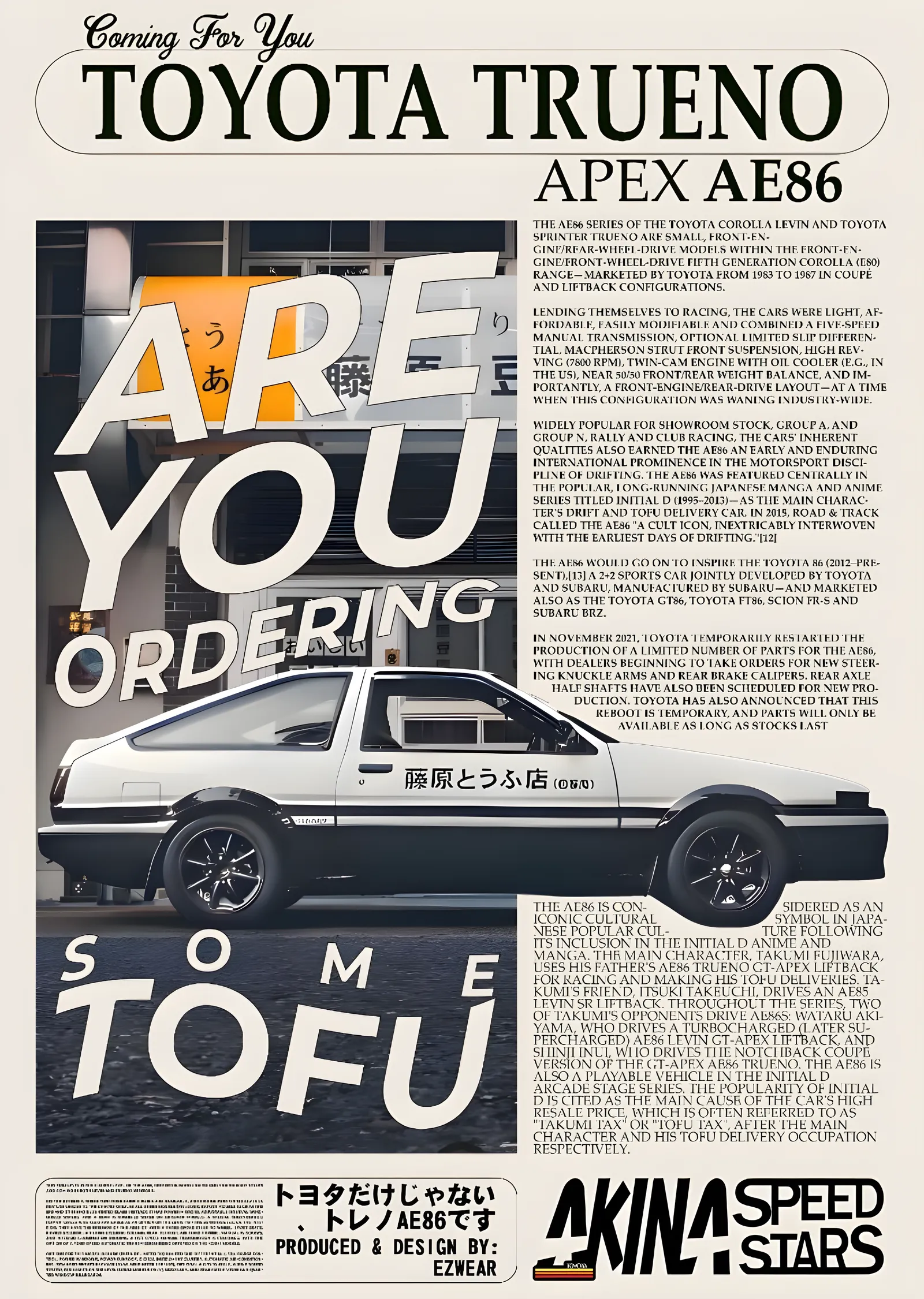 Toyota Trueno AE86 · Akina Speed Stars metal tablo