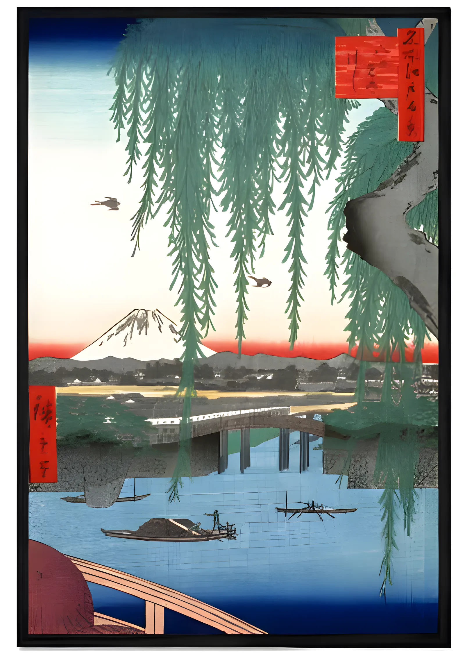 Hiroshige: Söğüt ve Köprü metal tablo