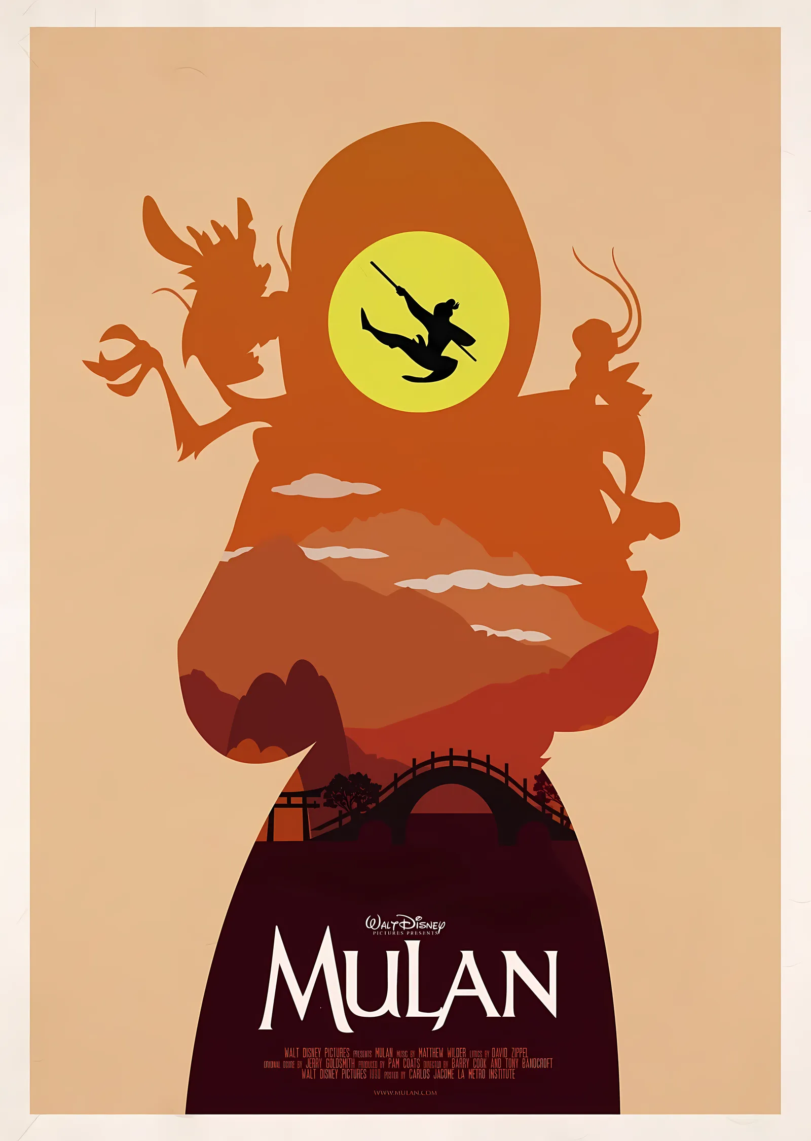 Mulan: Minimalist Ejderha ve Ay metal tablo