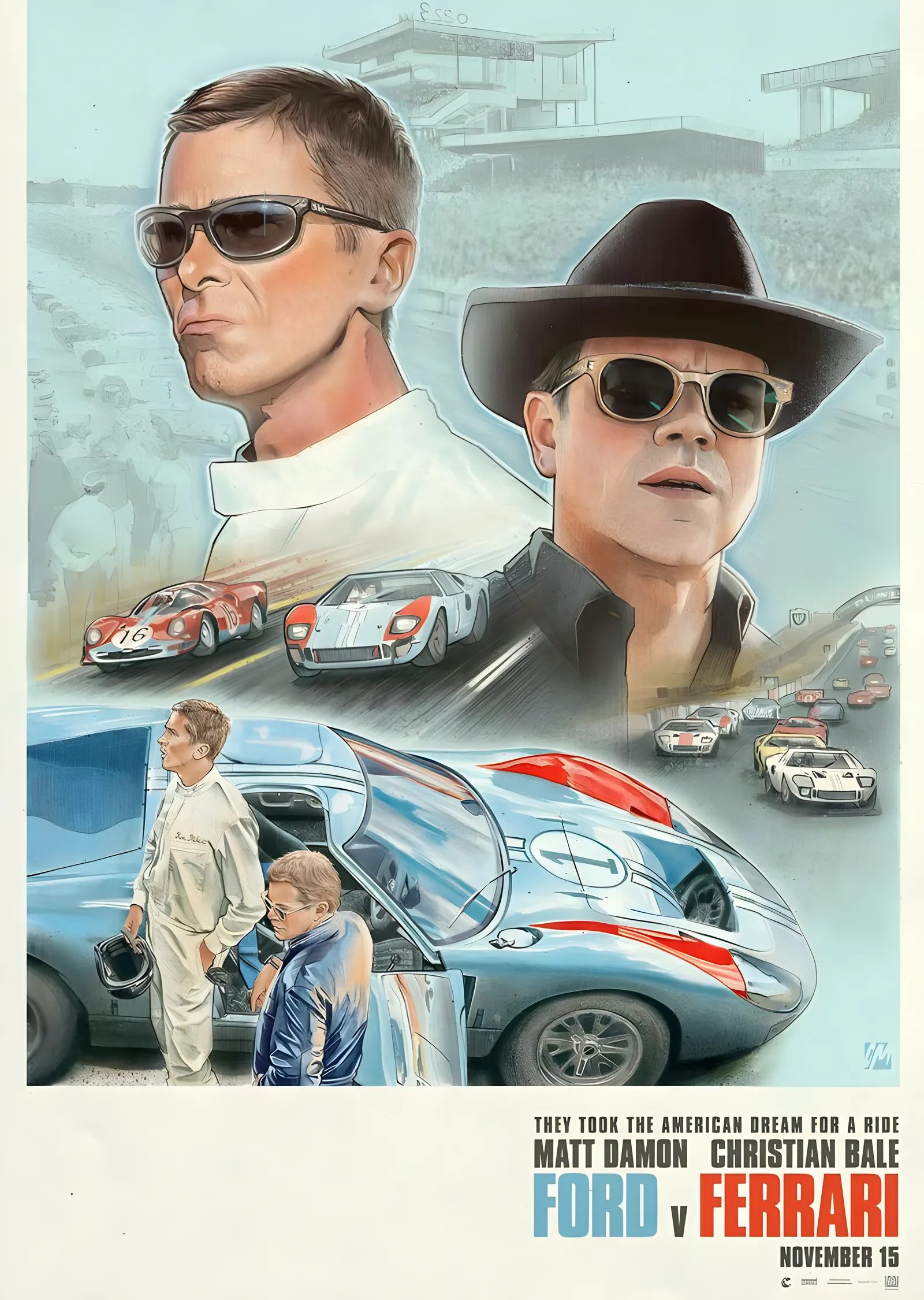 Ford v Ferrari - Çizim Afiş metal tablo