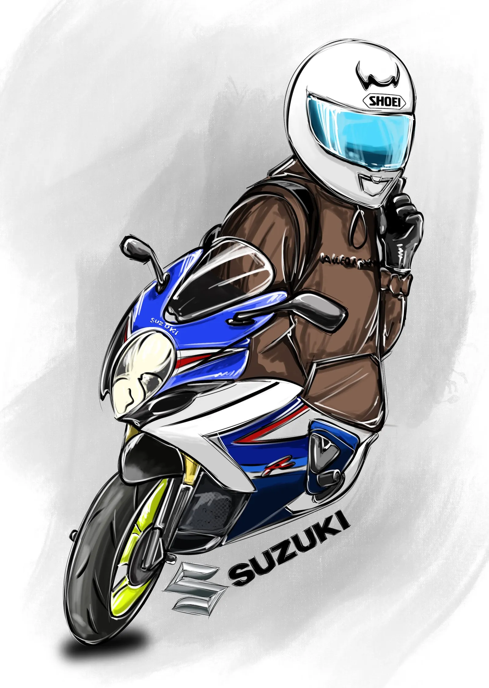 Suzuki GSX-R - Deri Ceketli Sürücü metal tablo