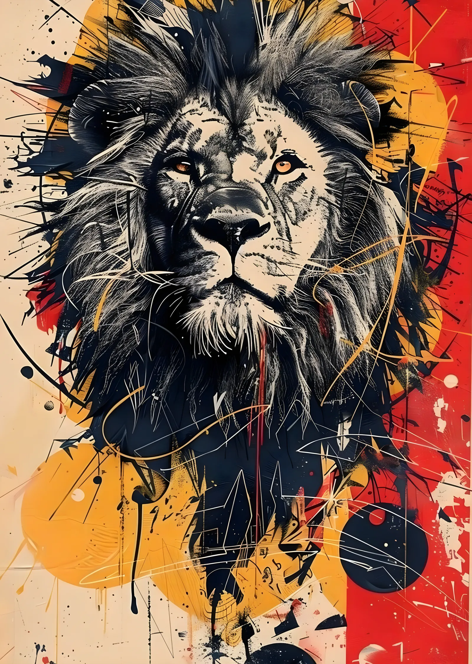 Leoparlı Aslan: Renkli Bir Portre metal tablo