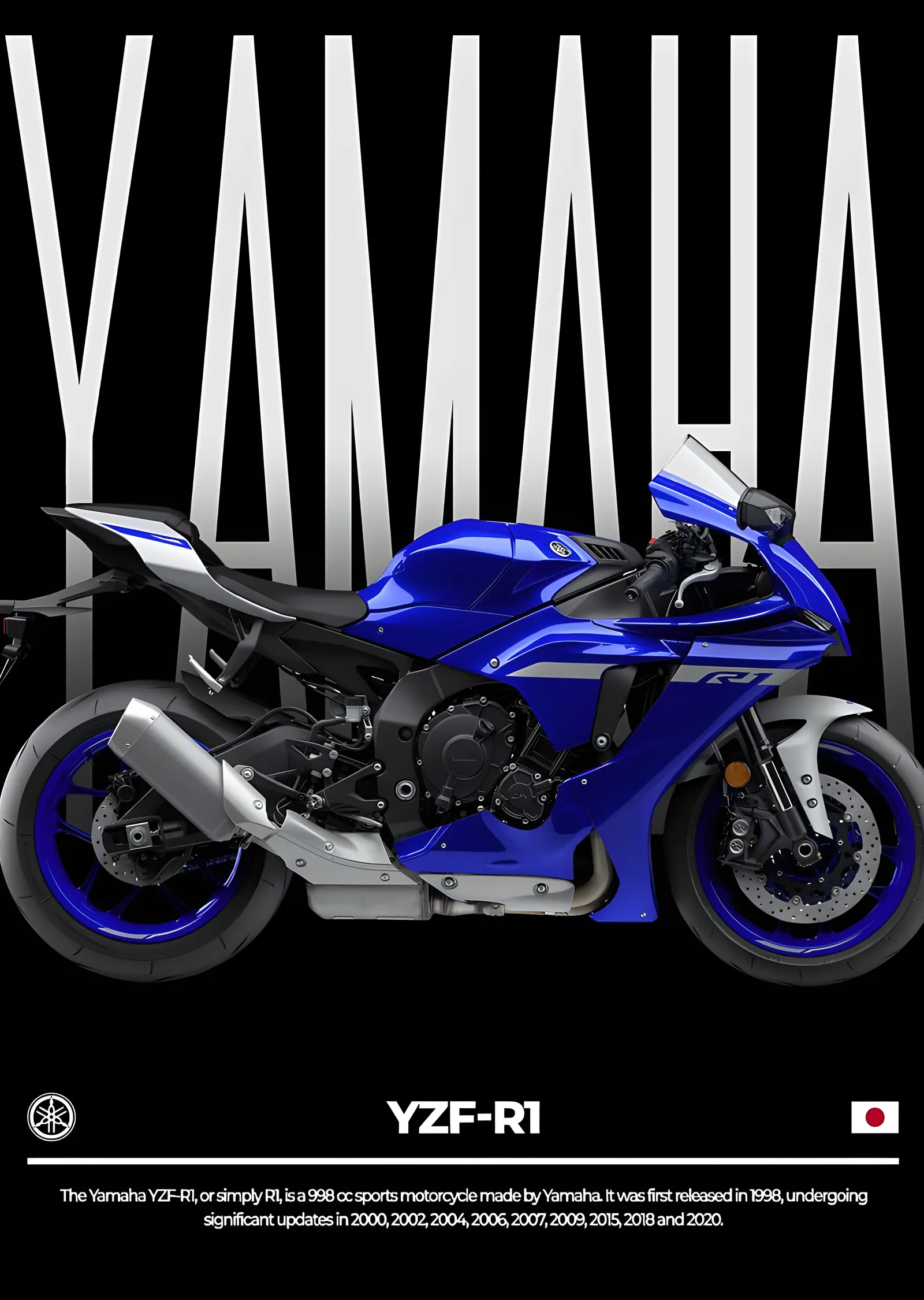 Yamaha YZF-R1 - Mavi Tipografi metal tablo