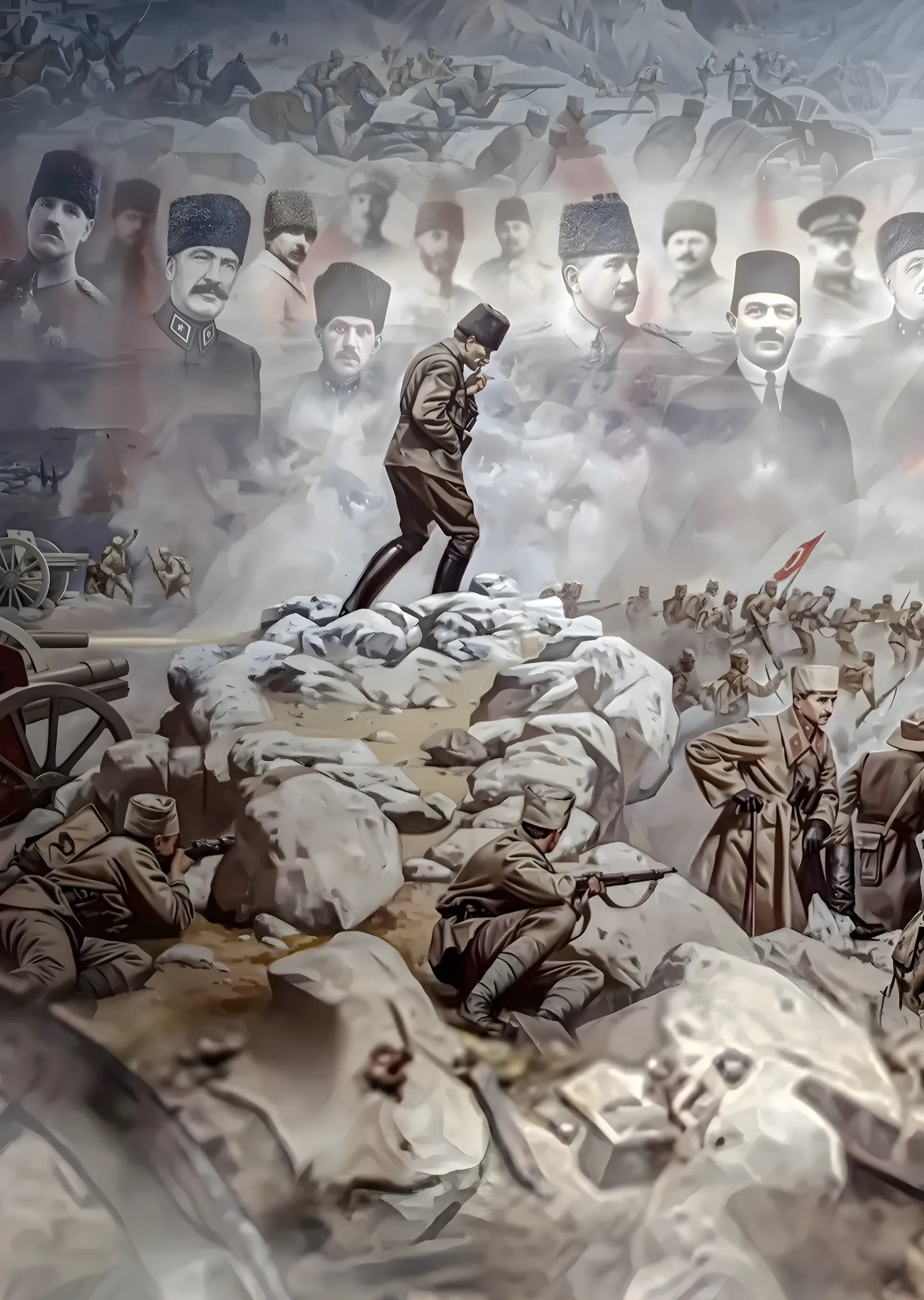 Çanakkale Ruhu: Asker Portreleri Kolajı metal tablo