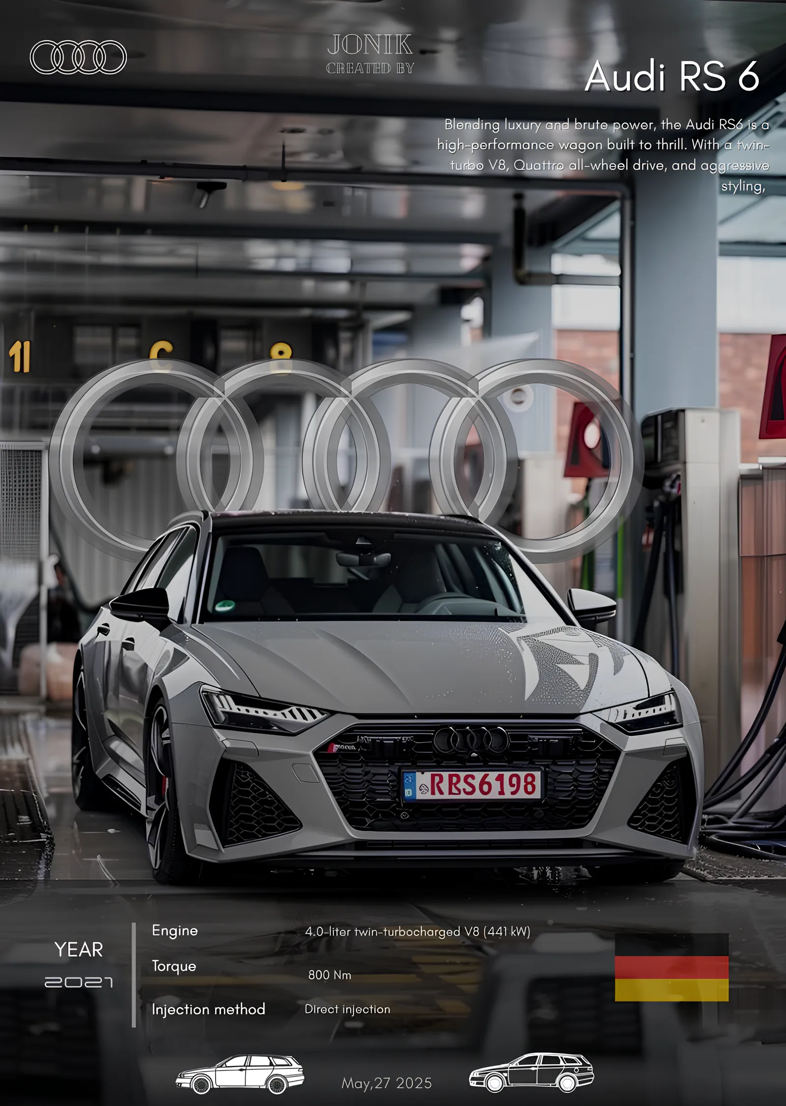 Audi RS6: Garaj metal tablo