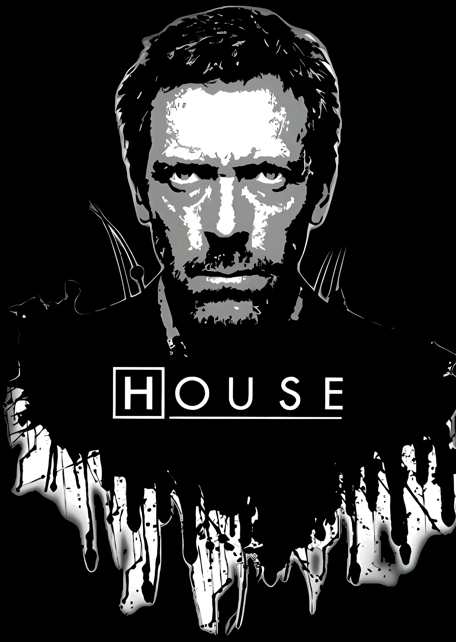 House: Siyah Beyaz İkonik Portre metal tablo