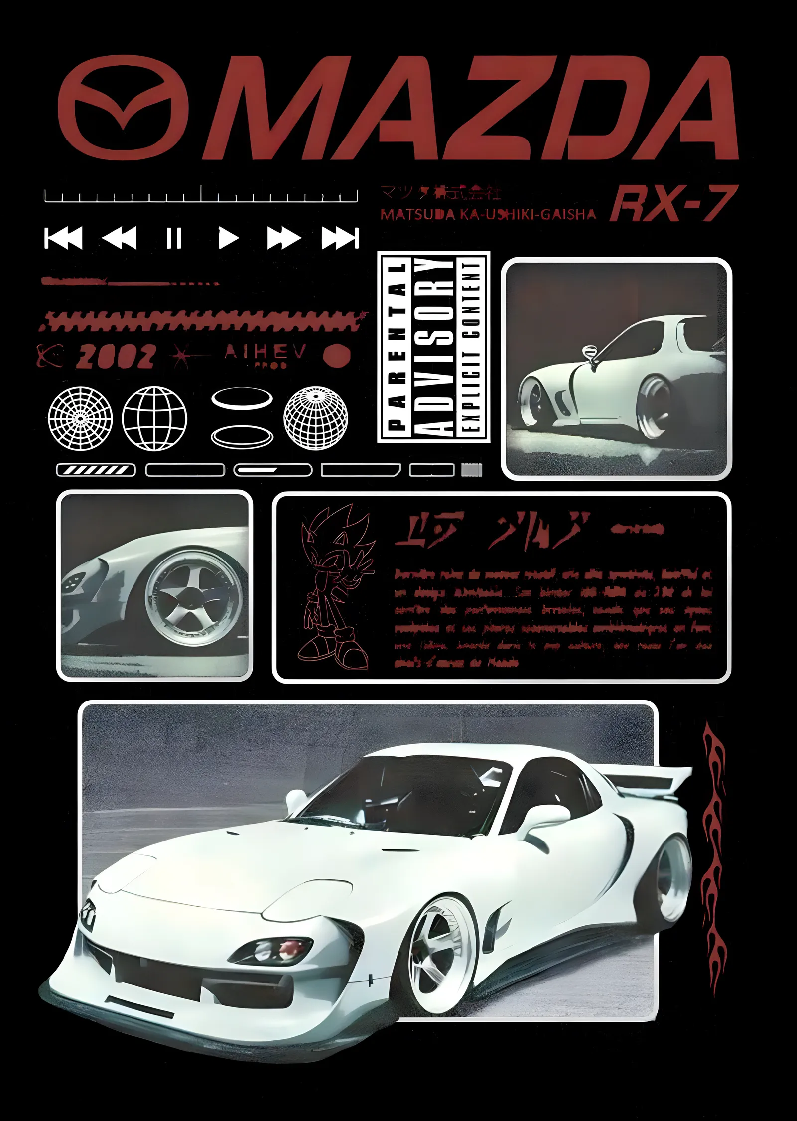 Mazda RX-7 - Grafik Pano metal tablo