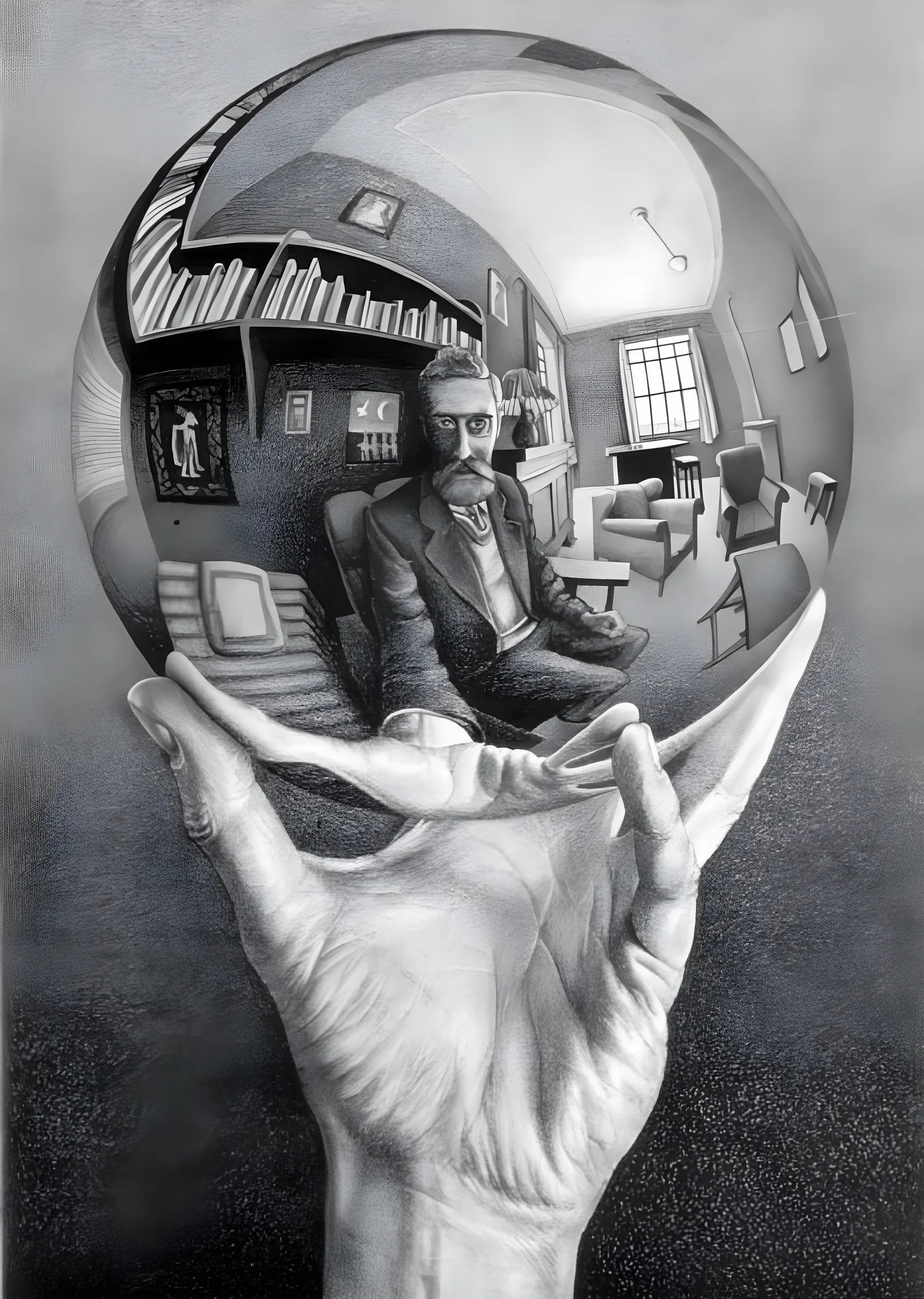 M.C. Escher: Yansıtan Küreli El metal tablo
