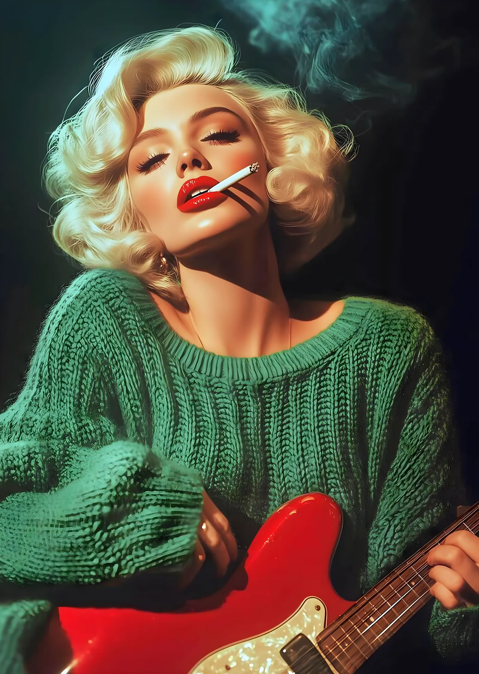 Marilyn Monroe: Elektro Gitarlı Fantezi Portre metal tablo