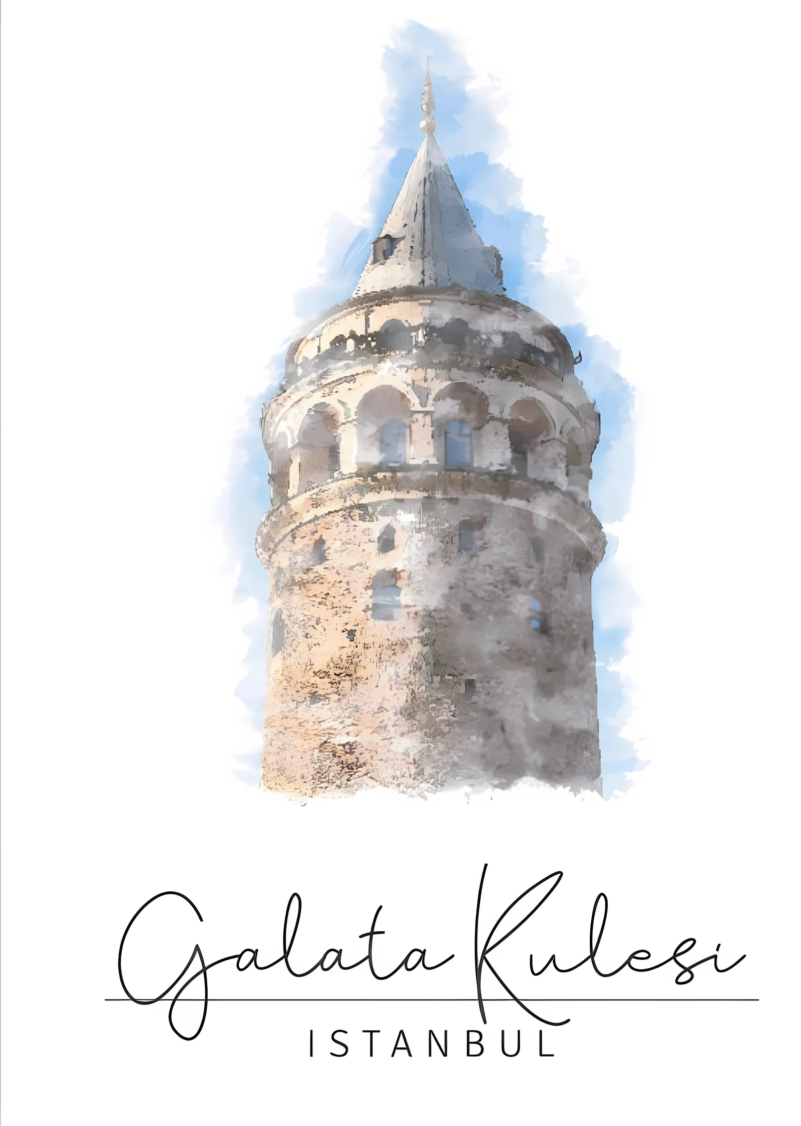 Galata Kulesi - Suluboya metal tablo