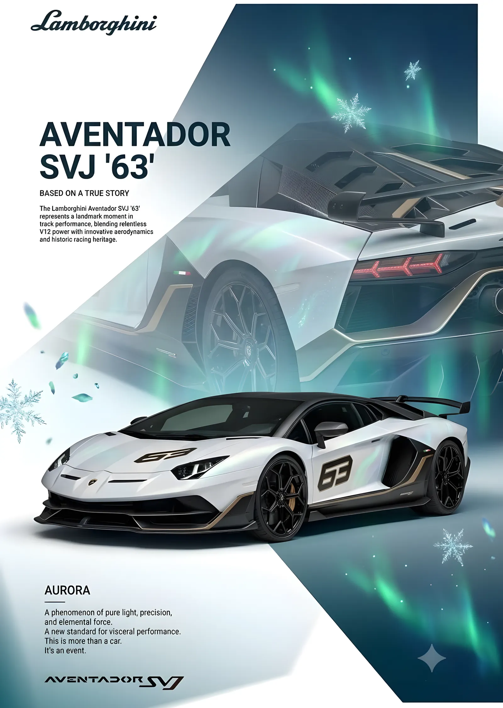 Aurora Efektili Lamborghini Aventador SVJ '63 metal tablo