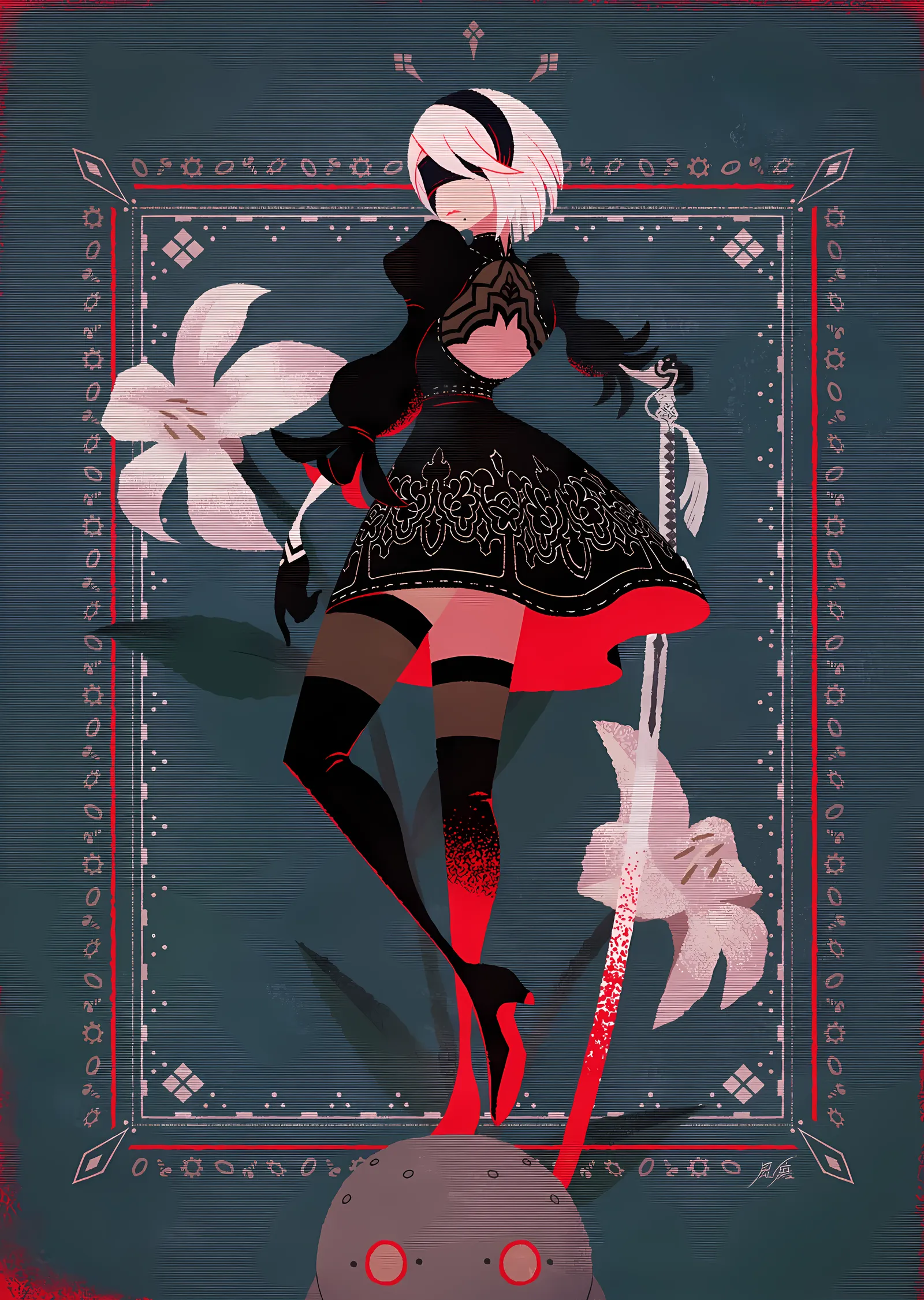 NieR: Automata 2B Zambak metal tablo