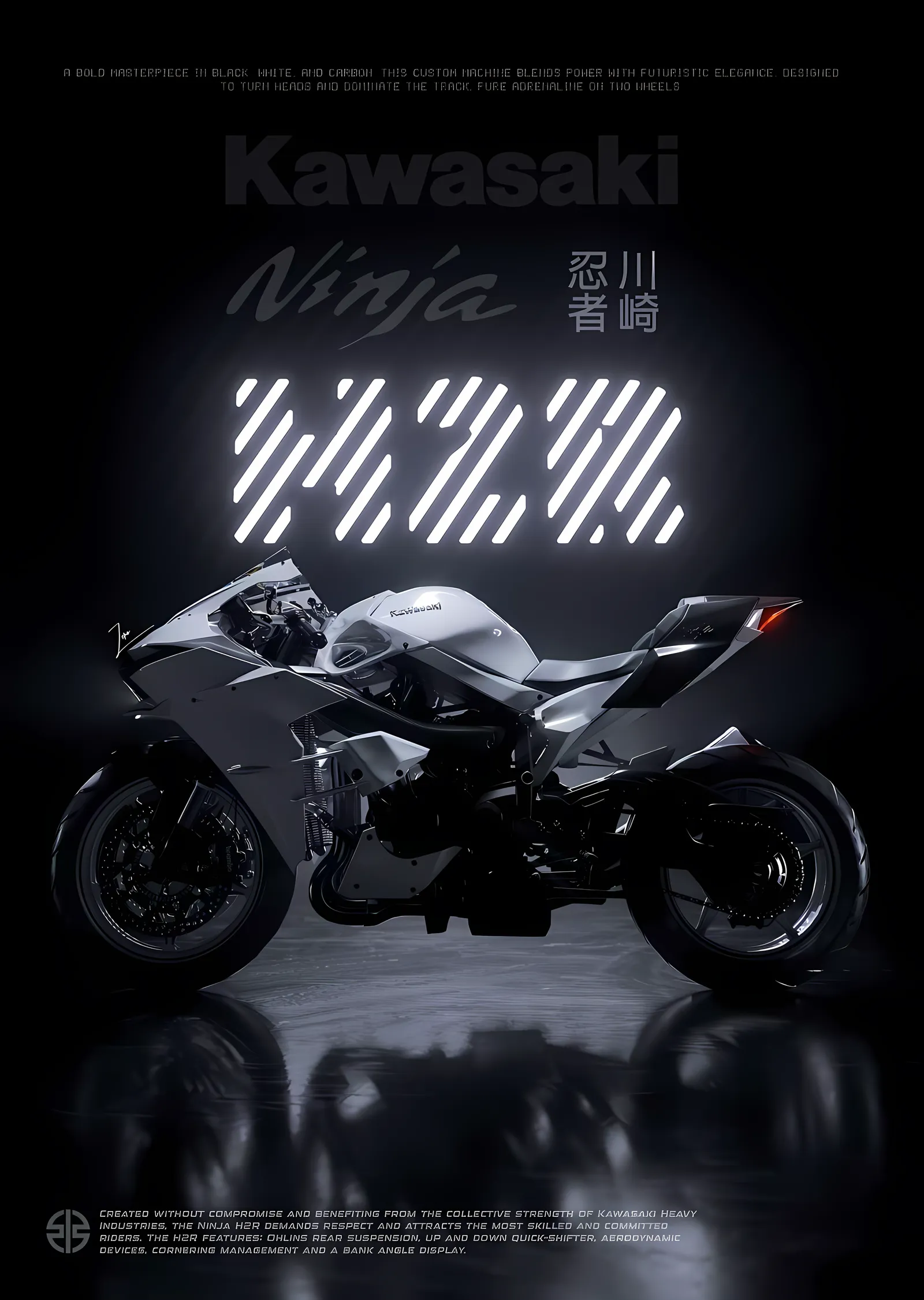 Kawasaki Ninja H2 - Neon Tipografi metal tablo