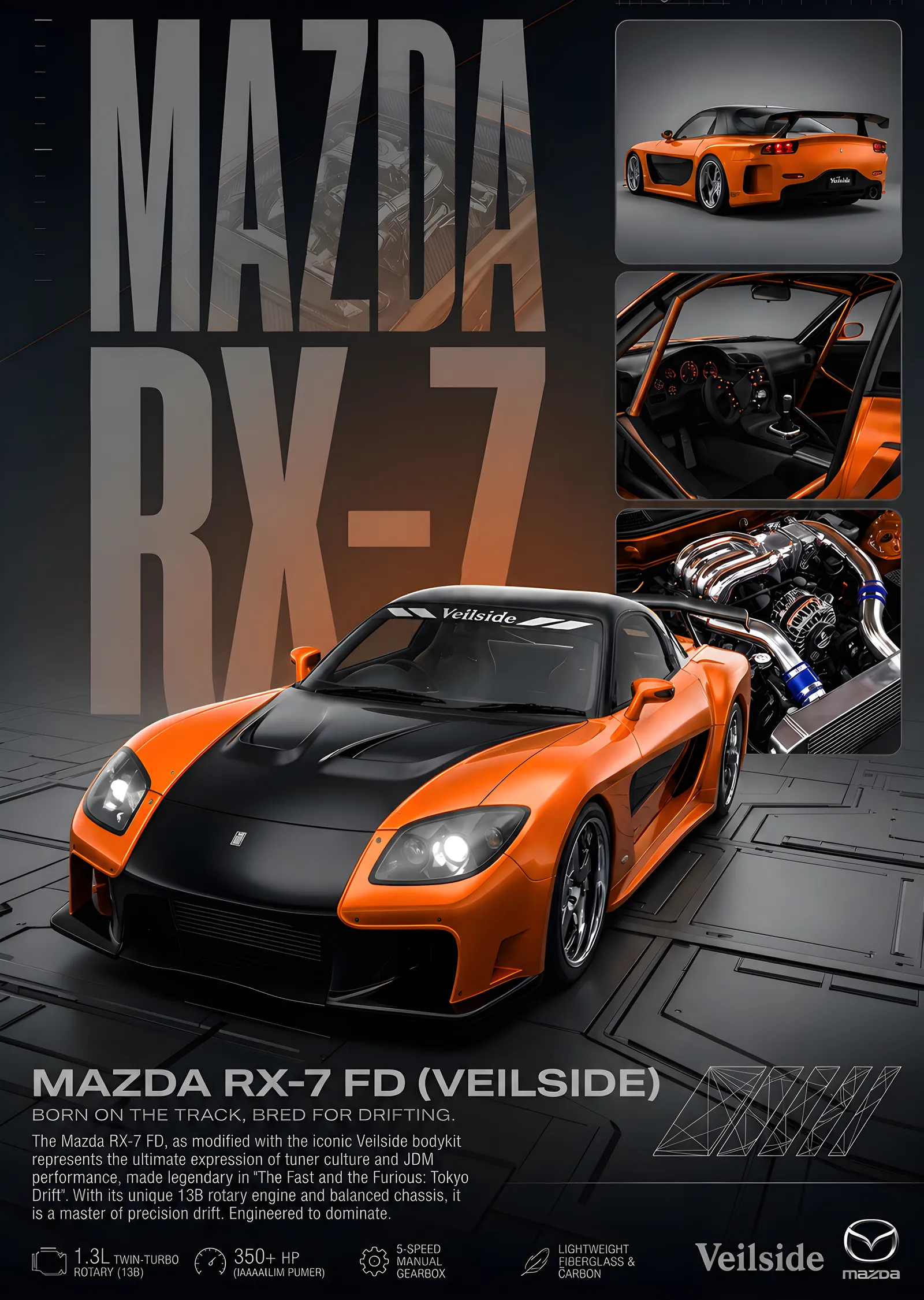 Mazda RX-7 FD Veilside metal tablo
