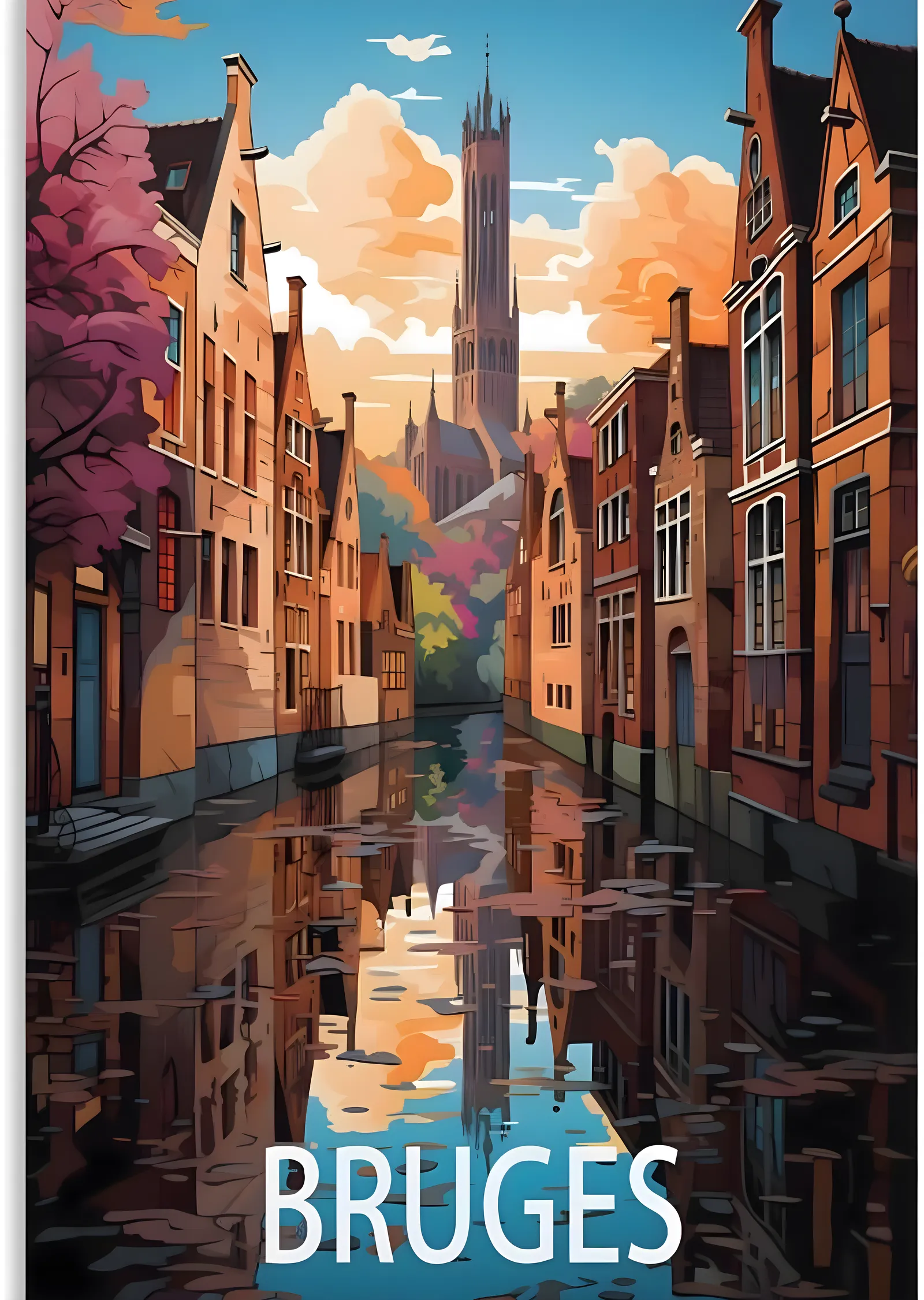 Bruges: Nehirler ve Kuleler metal tablo