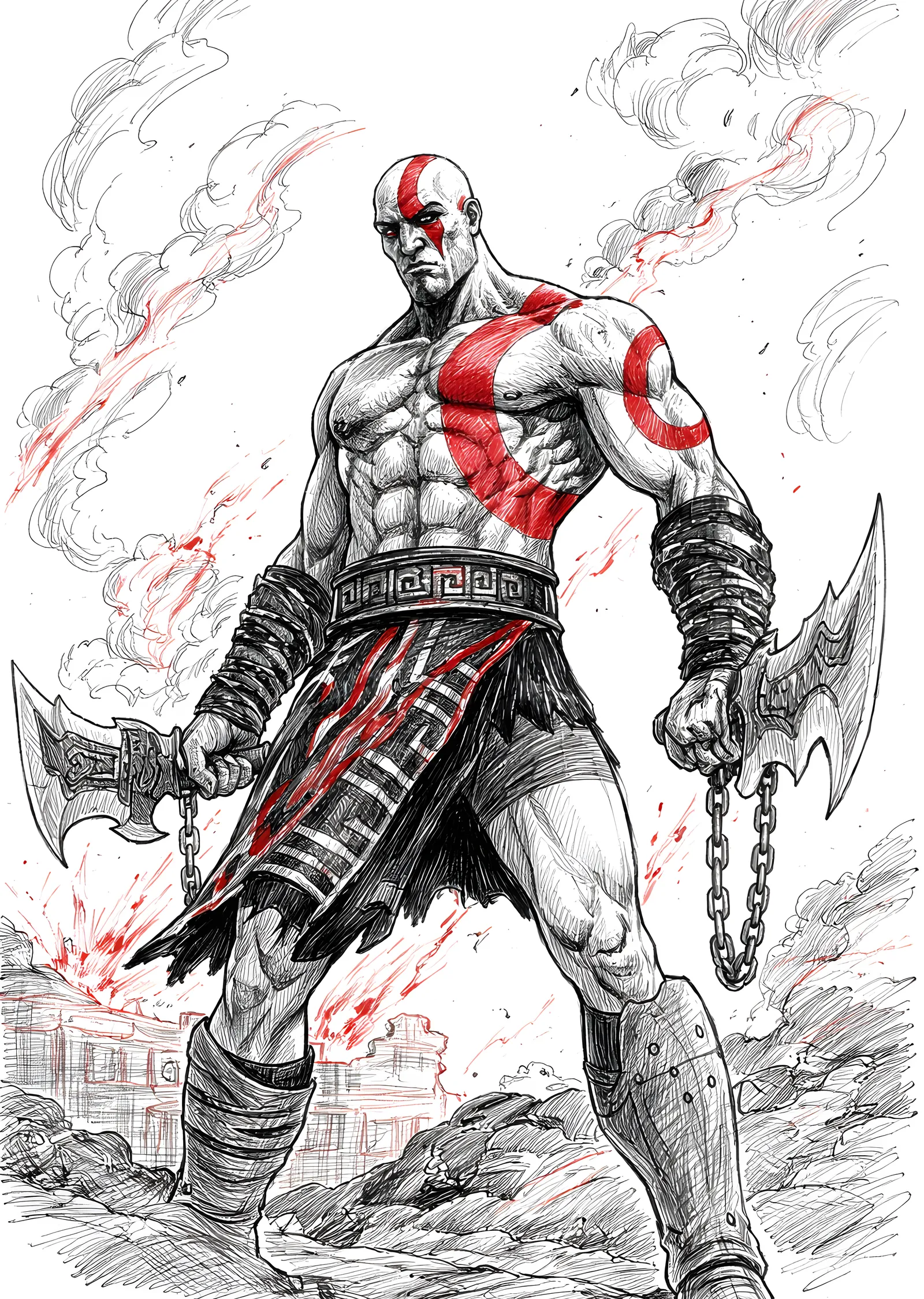Kratos: Kalem Çizimi metal tablo