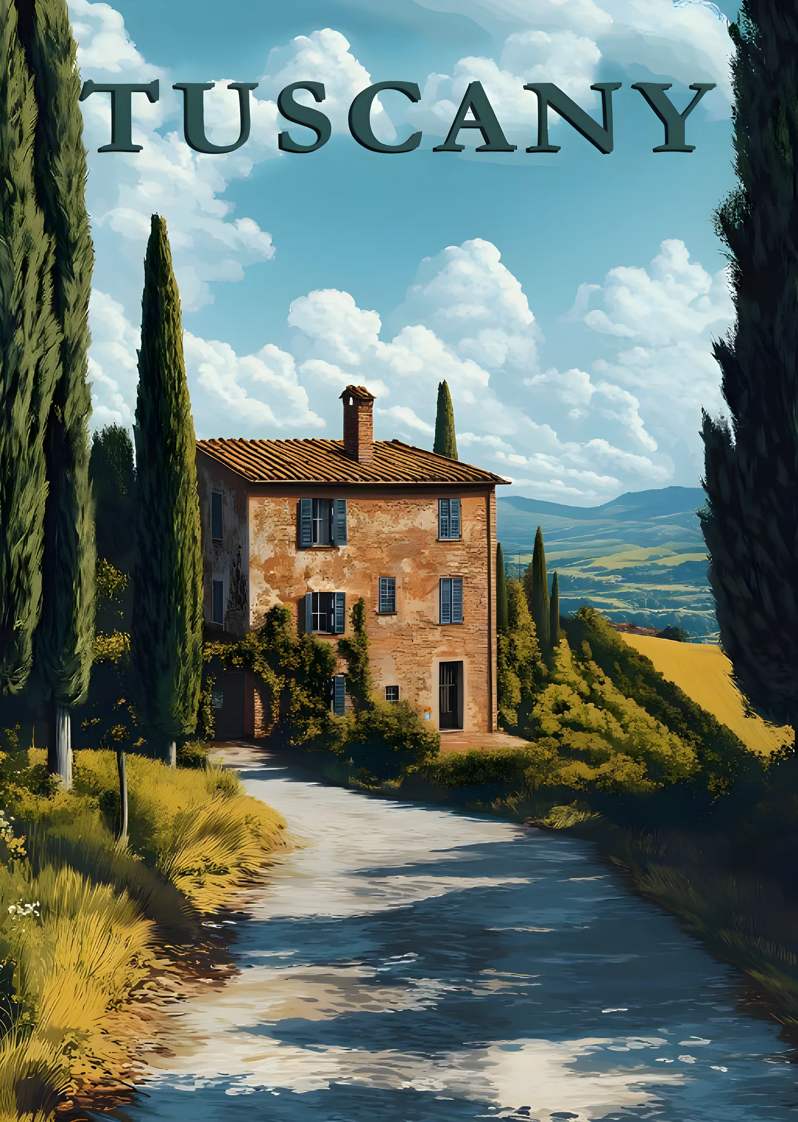 Tuscany Countryside House metal tablo