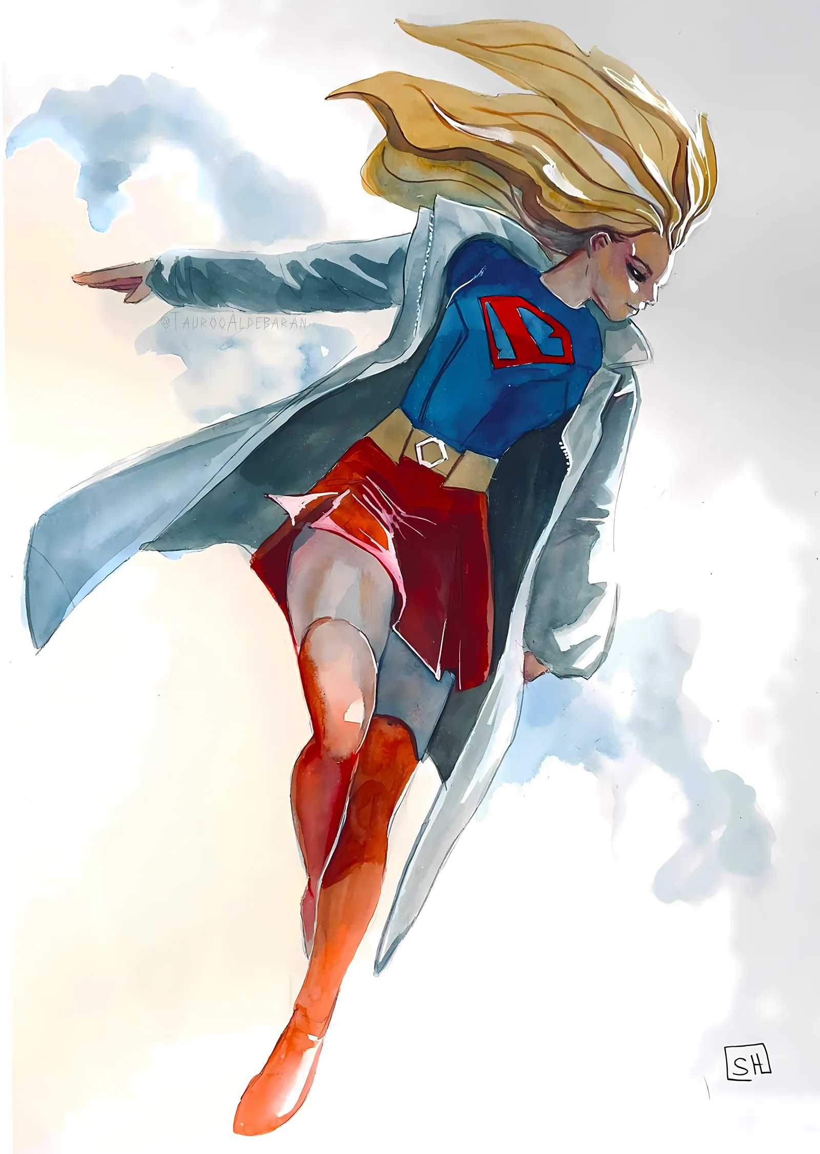 Supergirl - Suluboya Uçuş metal tablo