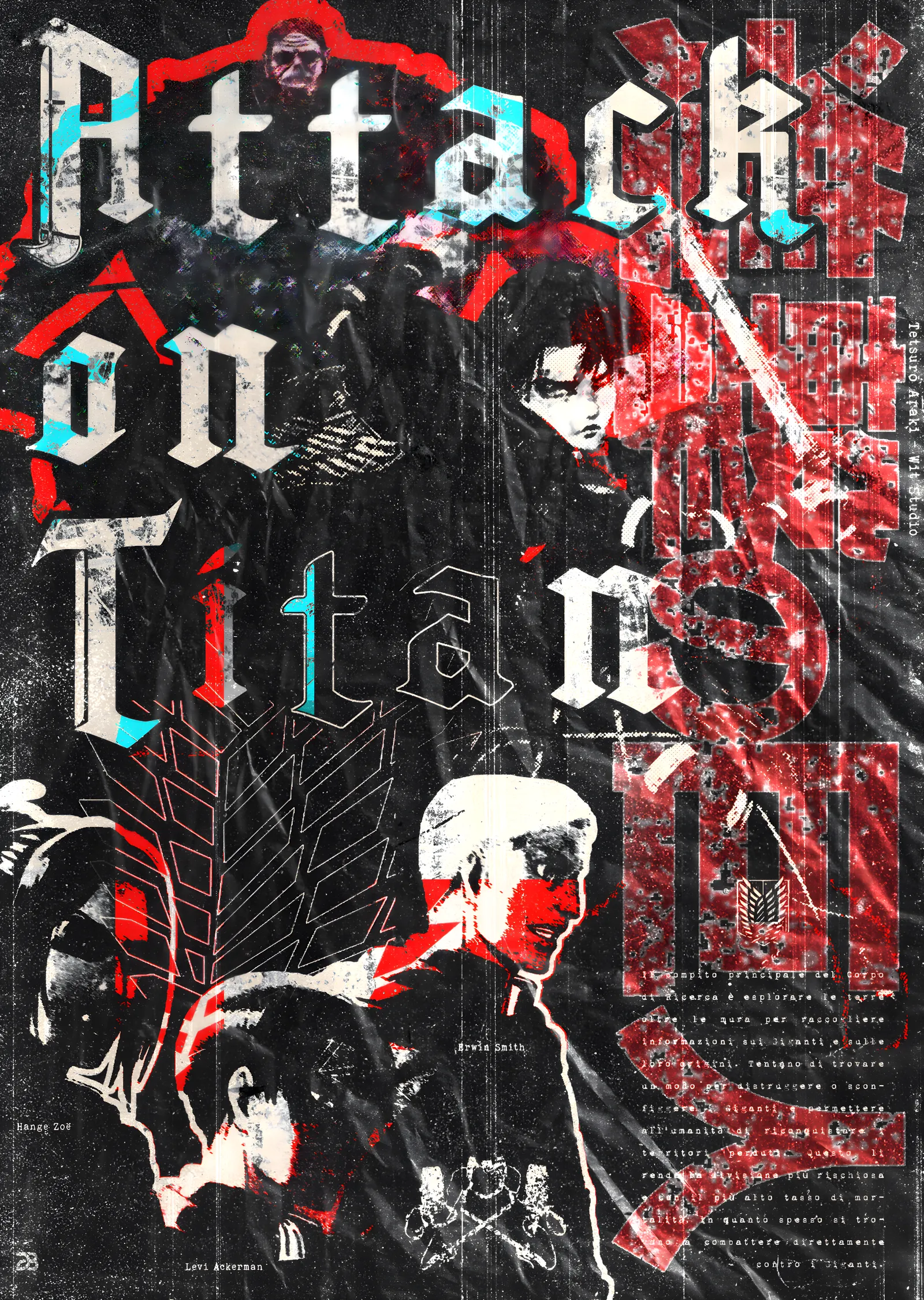 Attack on Titan: Grunge Tipografi Afişi metal tablo