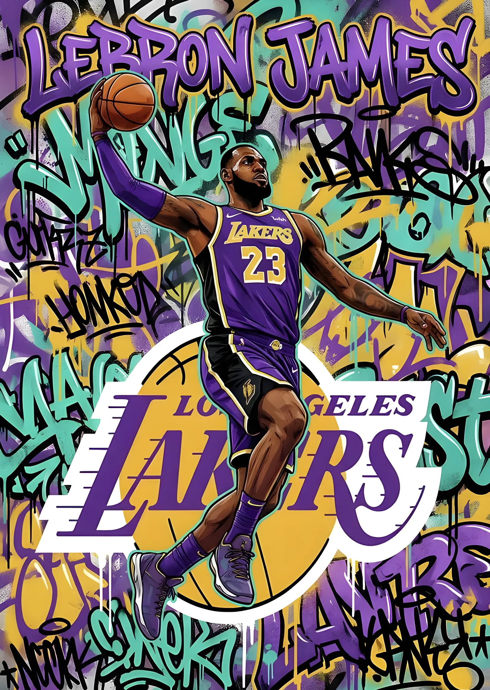 LeBron James: Grafitili Lakers Smacı metal tablo
