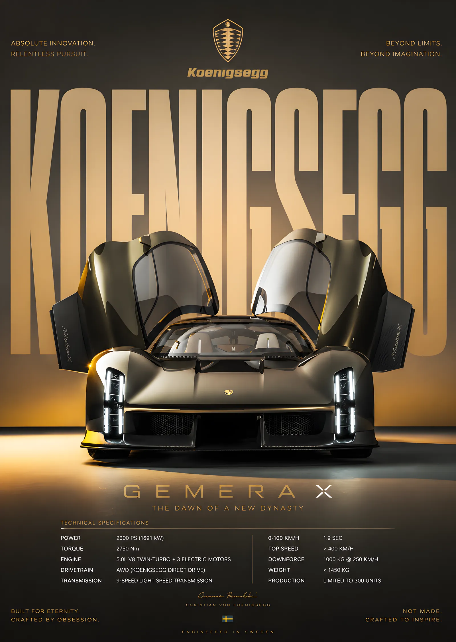 Koenigsegg Gemera X metal tablo