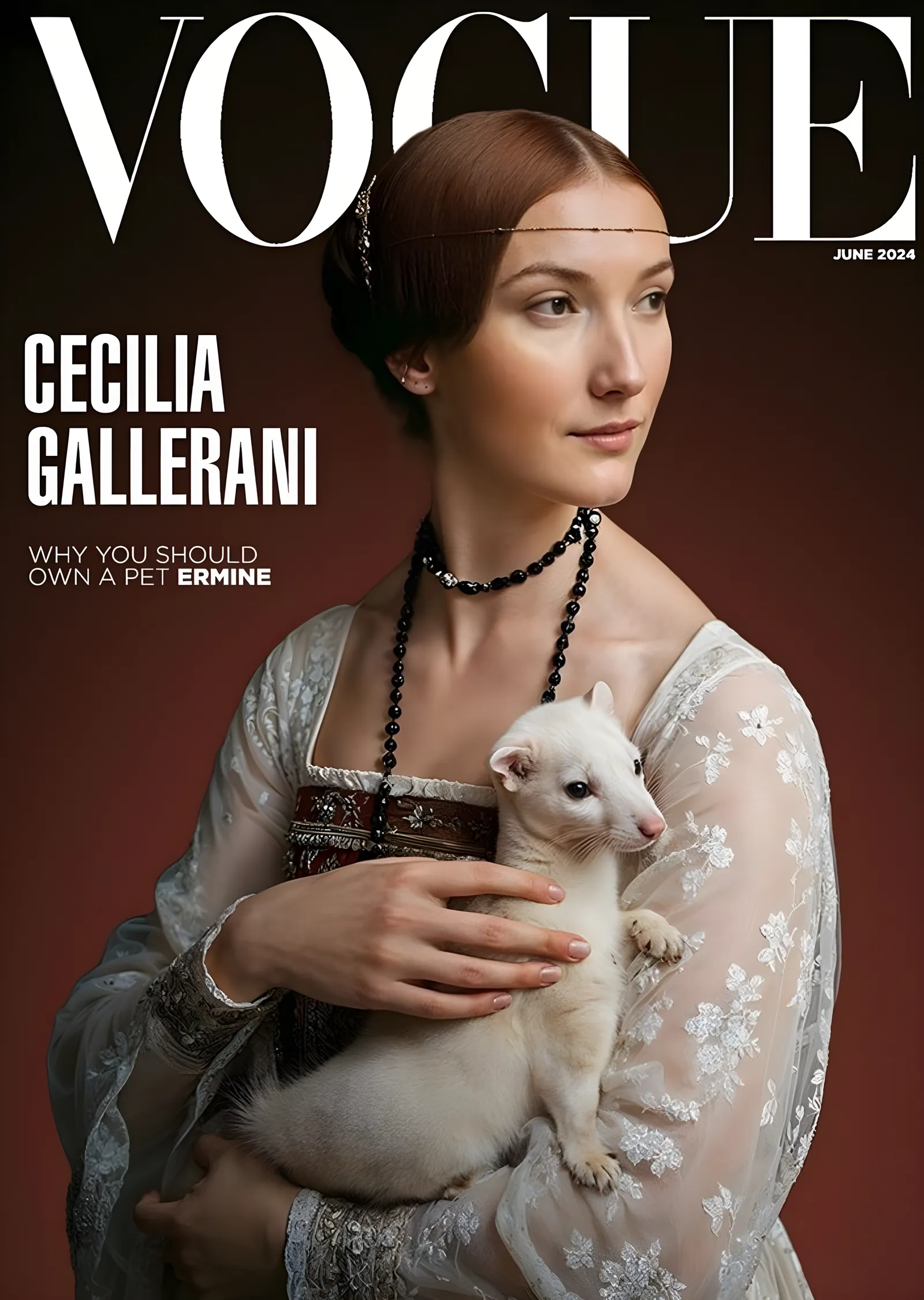 Cecilia Gallerani: Ermine ile Vintage Portre metal tablo