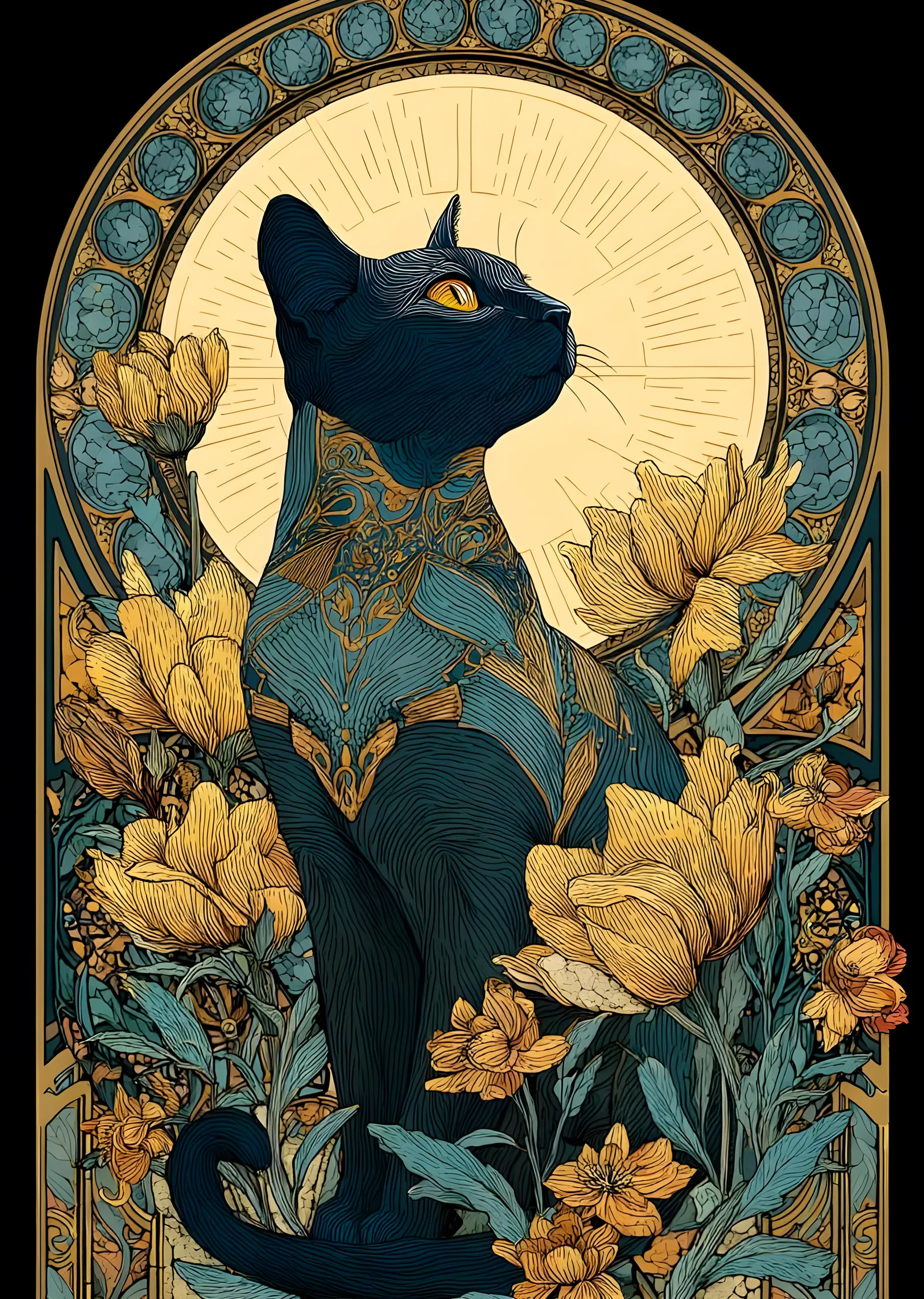Art Nouveau Kedi metal tablo
