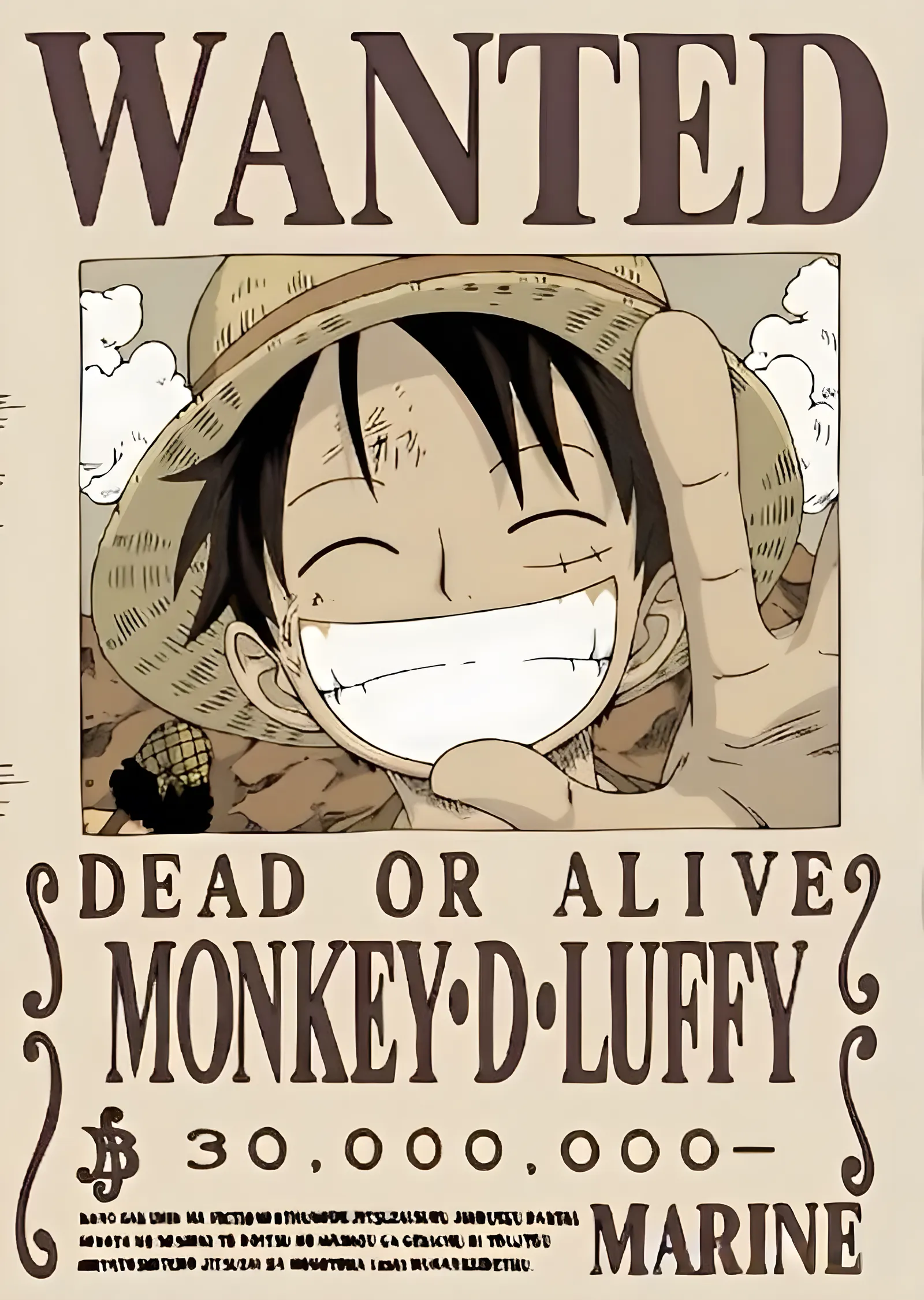 Monkey D. Luffy: Wanted! - Sepya Tonlu Anime metal tablo
