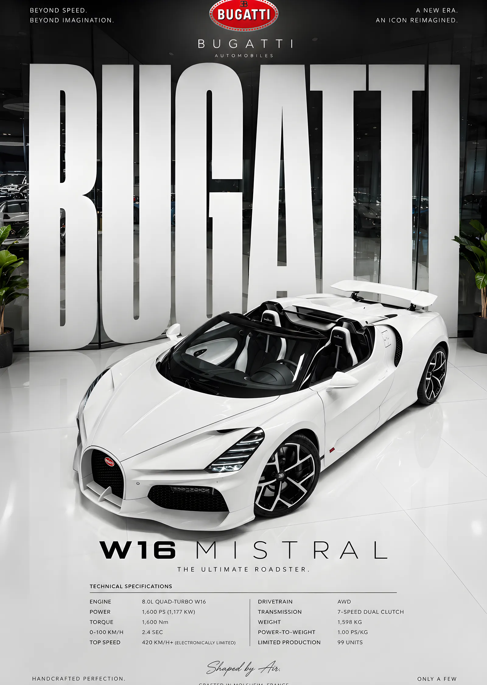 Bugatti W16 Mistral metal tablo