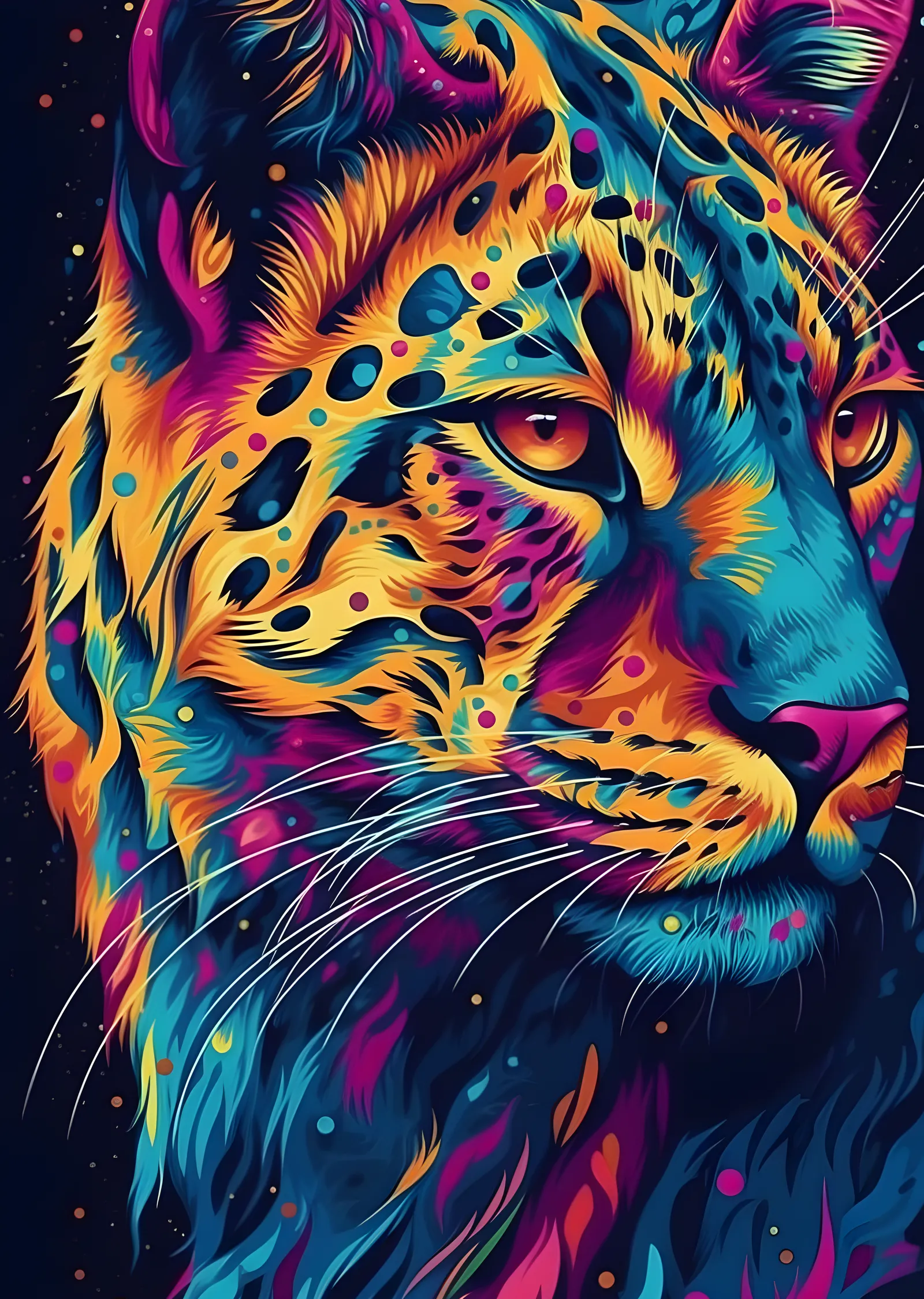 Leopar: Neon Renkler metal tablo