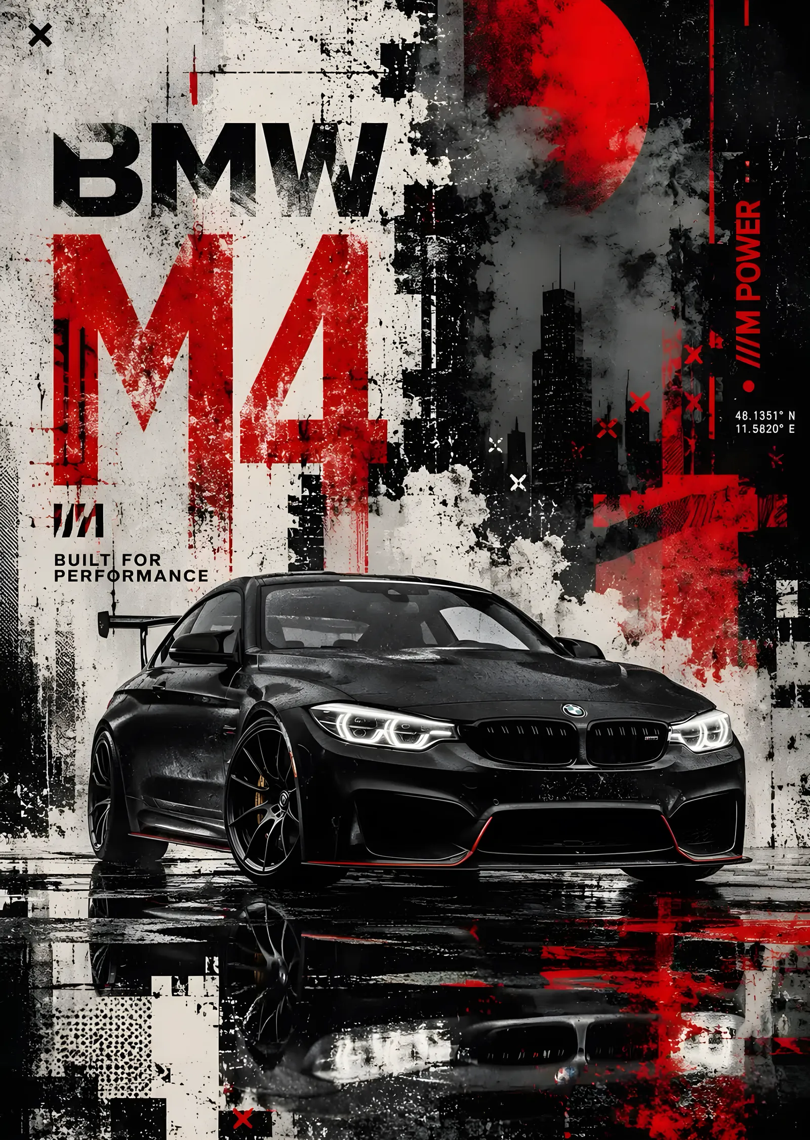 BMW M4 - Grunge Kolaj metal tablo