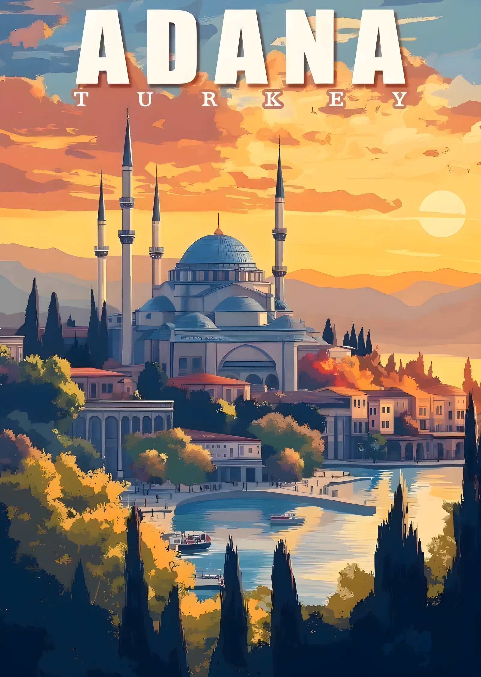 Adana Camii Güneş Batımı metal tablo