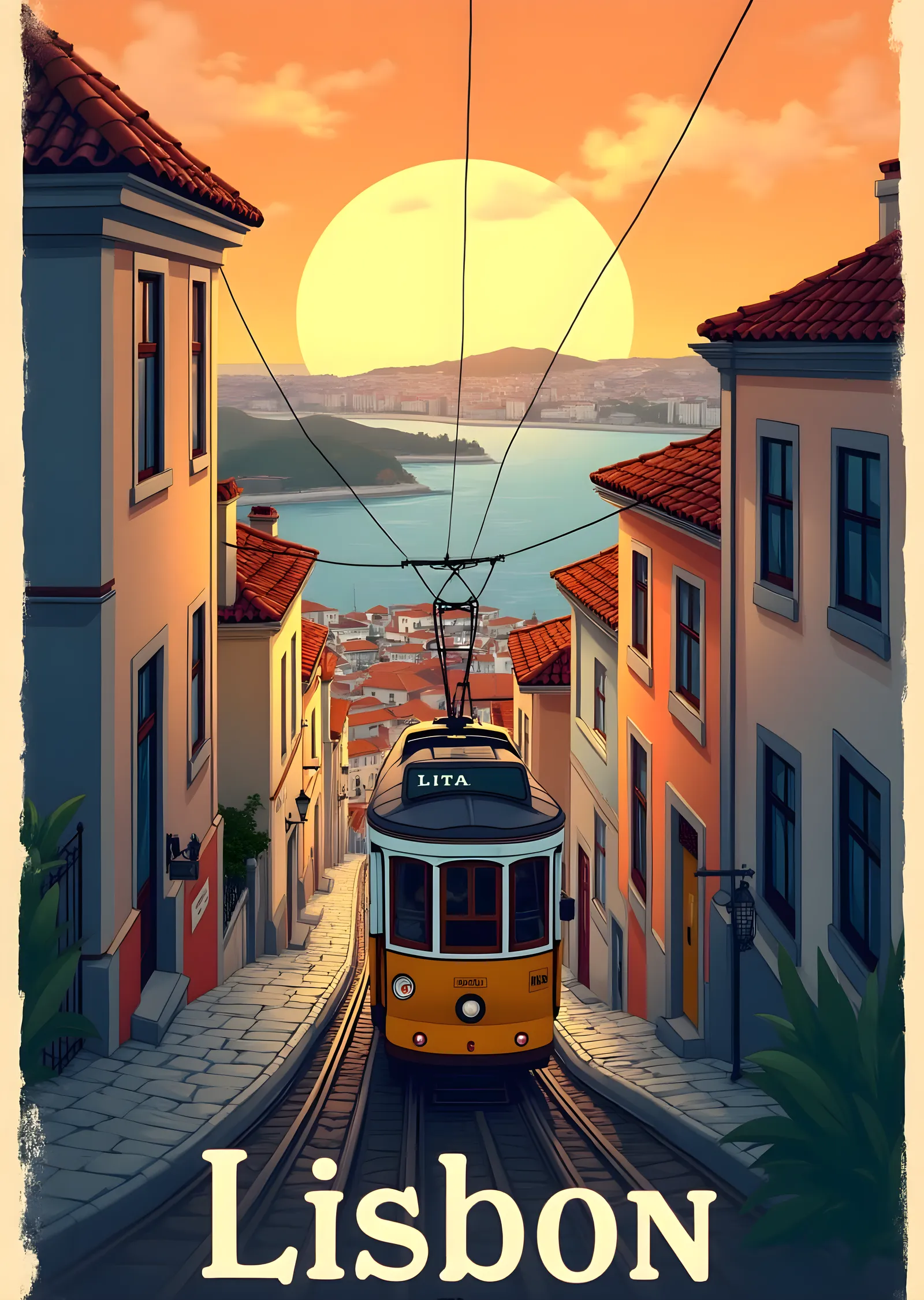 Lisbon Tram at Sunset metal tablo