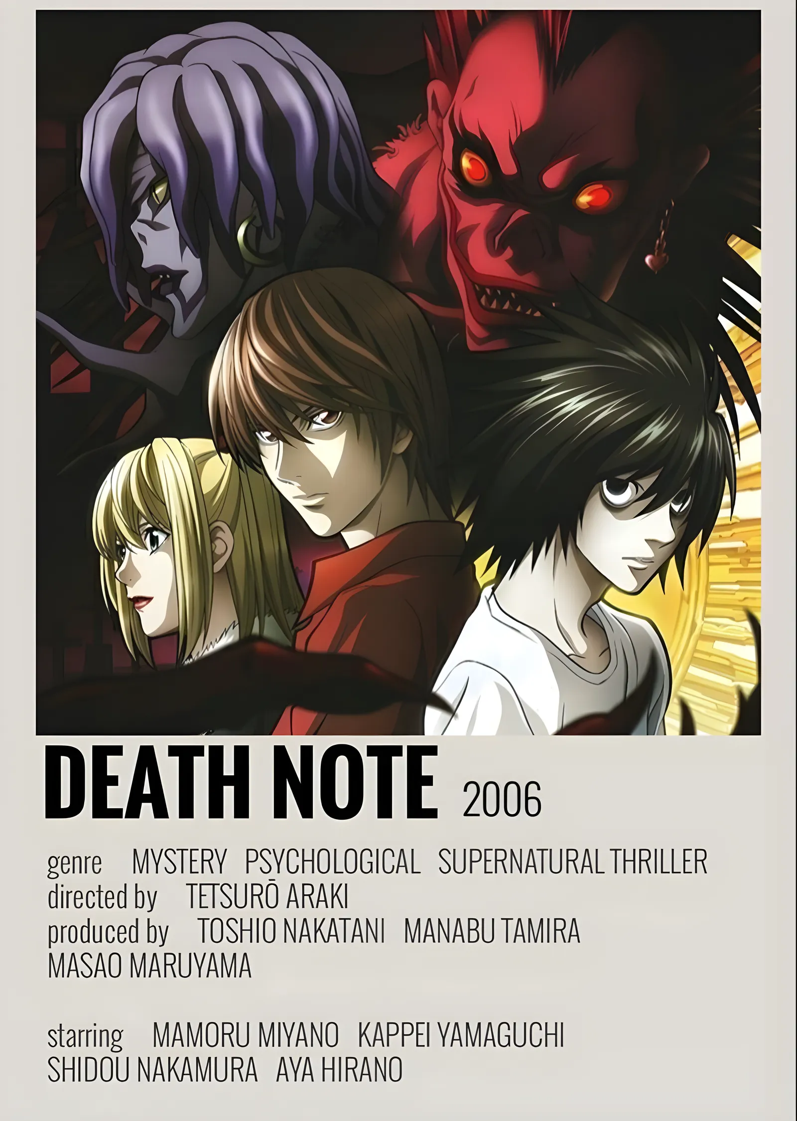 Death Note: Minimal Künye Afişi metal tablo